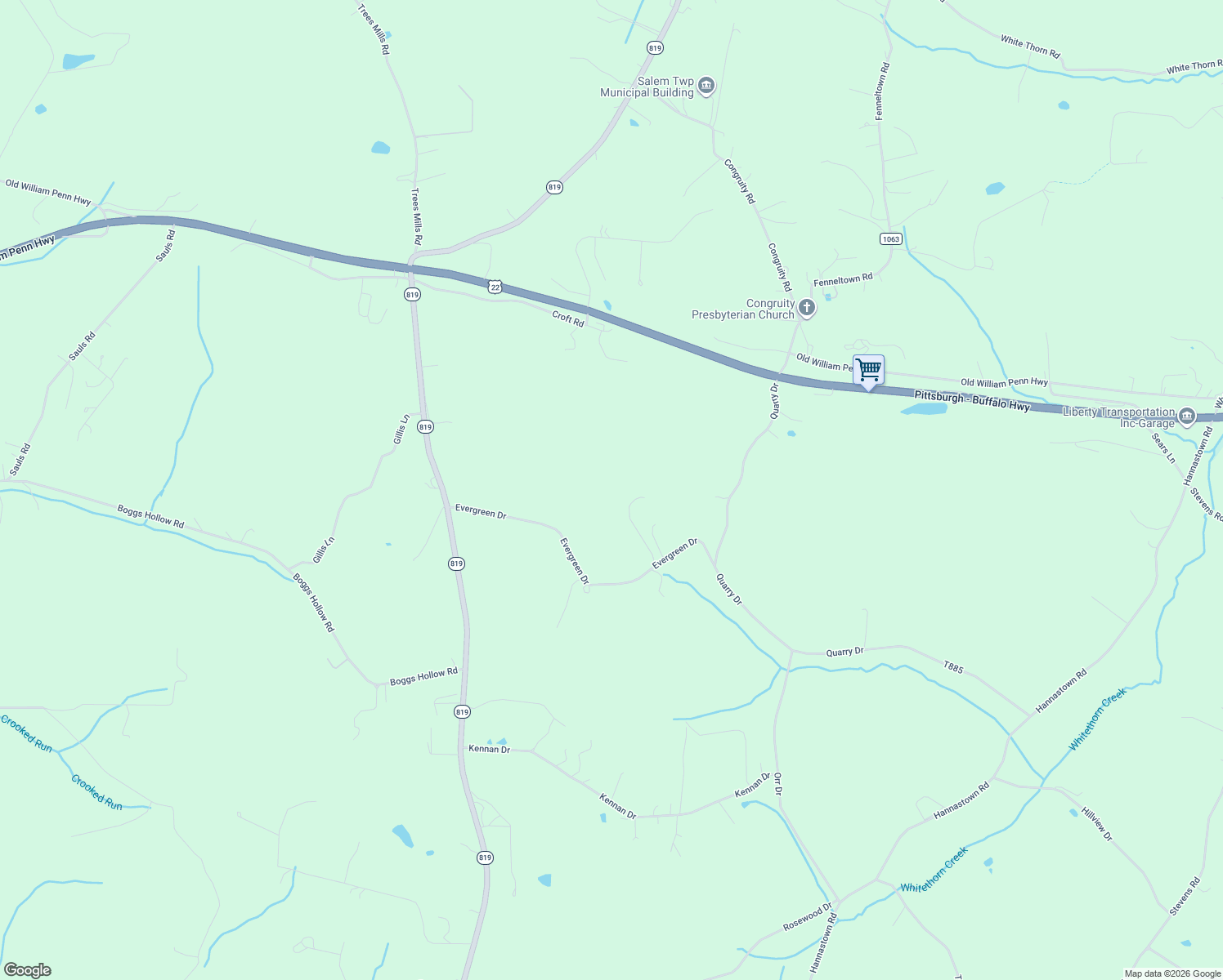 map of restaurants, bars, coffee shops, grocery stores, and more near 1030 Foxtail Lane in Greensburg