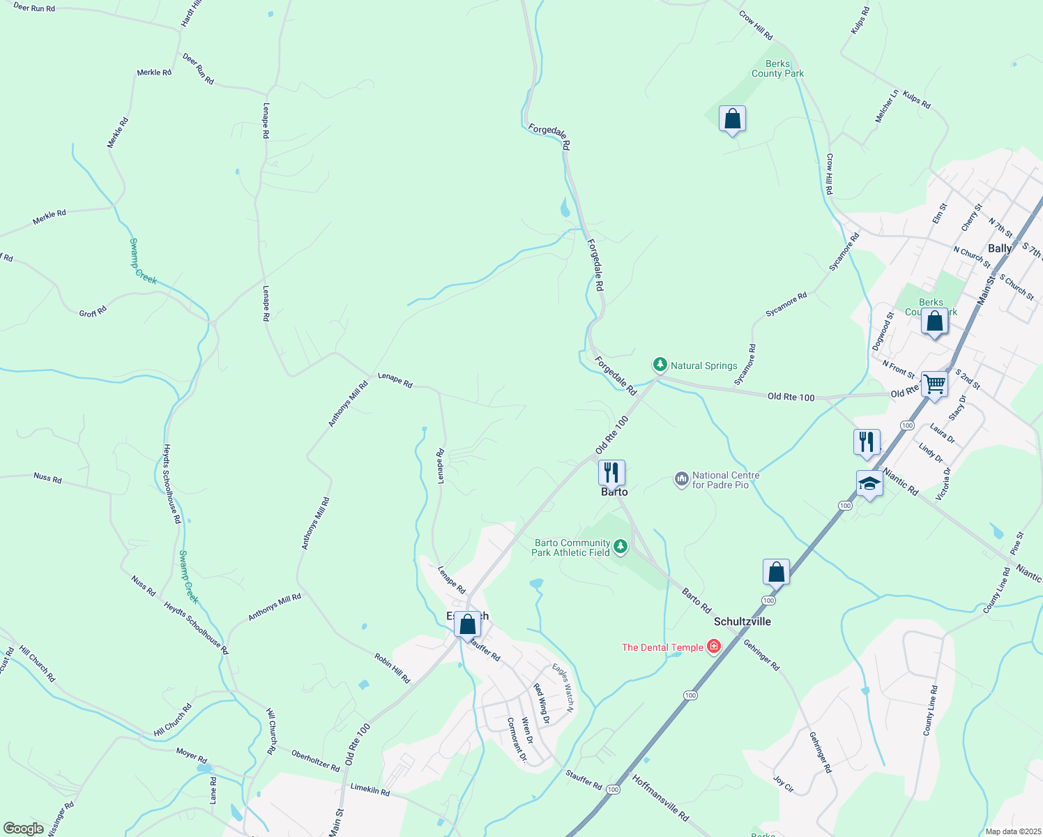 map of restaurants, bars, coffee shops, grocery stores, and more near 58 Crescent Lane in Barto