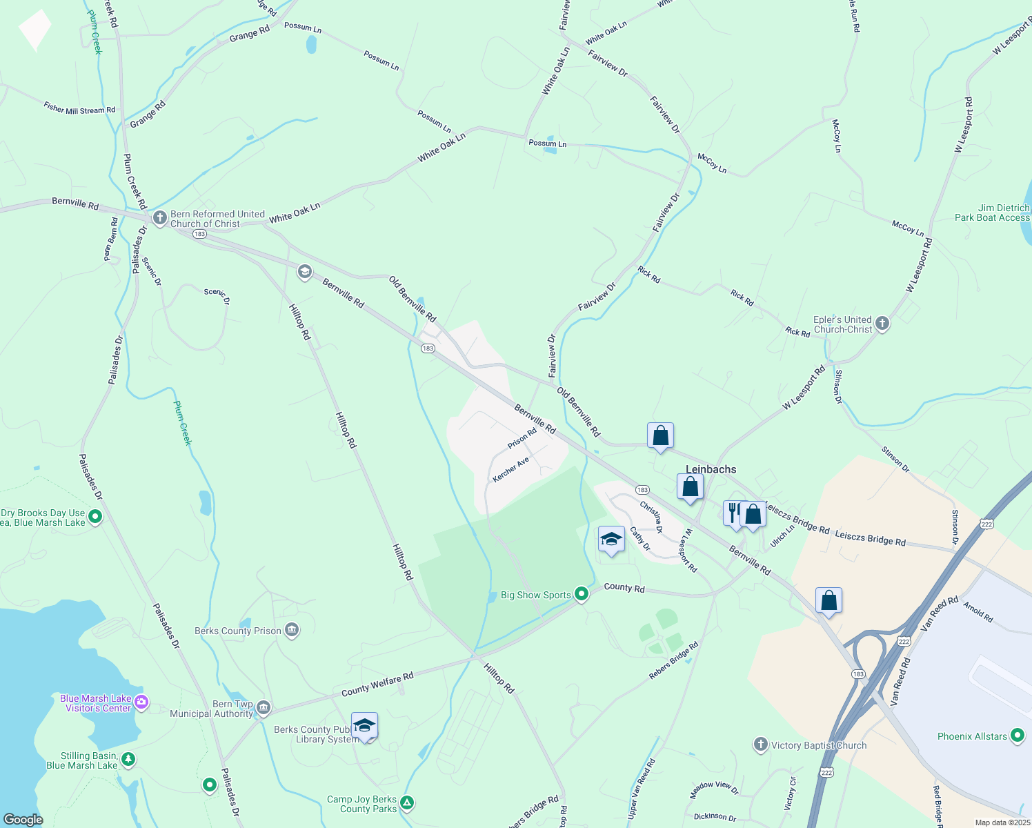 map of restaurants, bars, coffee shops, grocery stores, and more near 2918 Bernville Road in Leesport