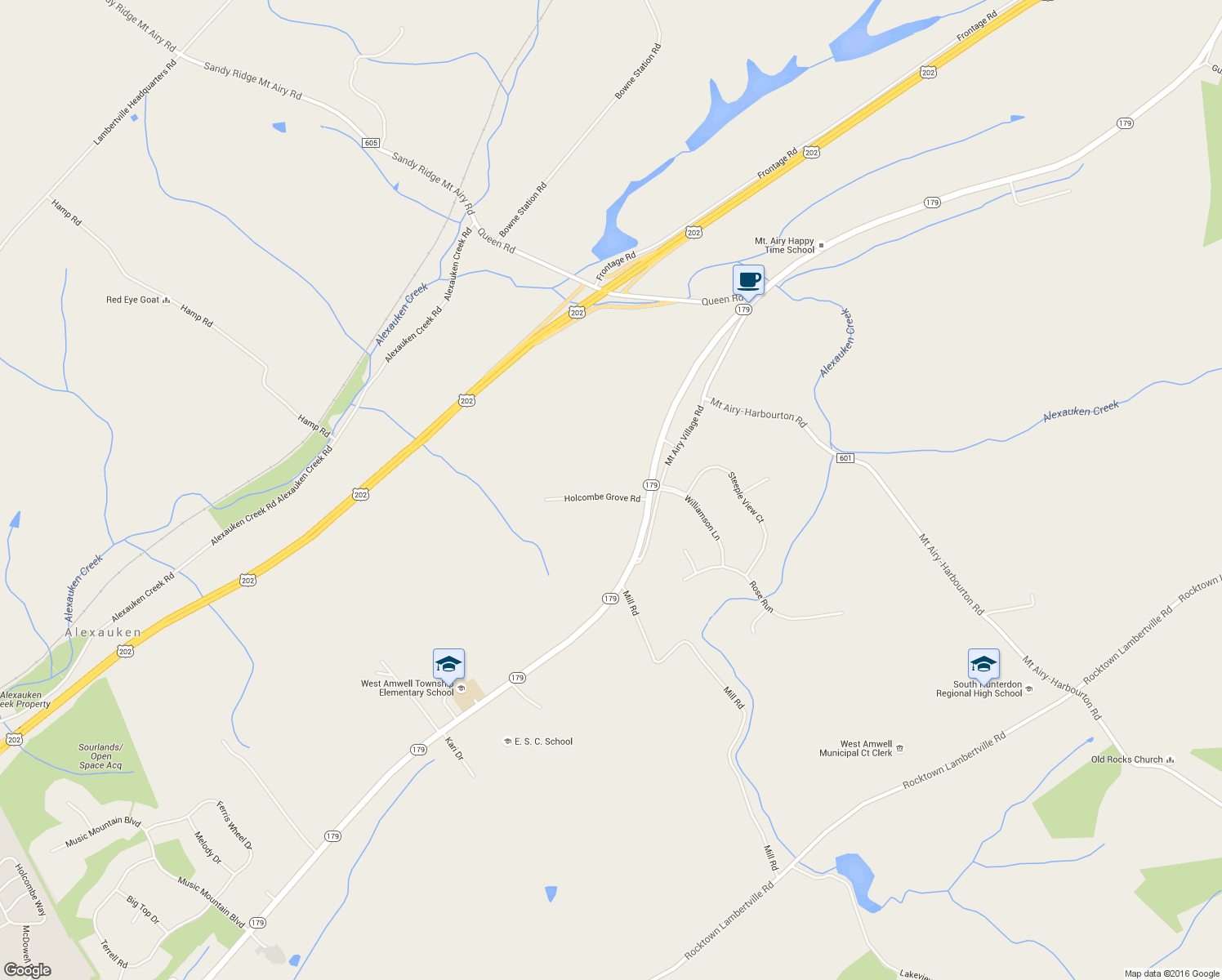 map of restaurants, bars, coffee shops, grocery stores, and more near 2 Holcombe Grove Road in Lambertville