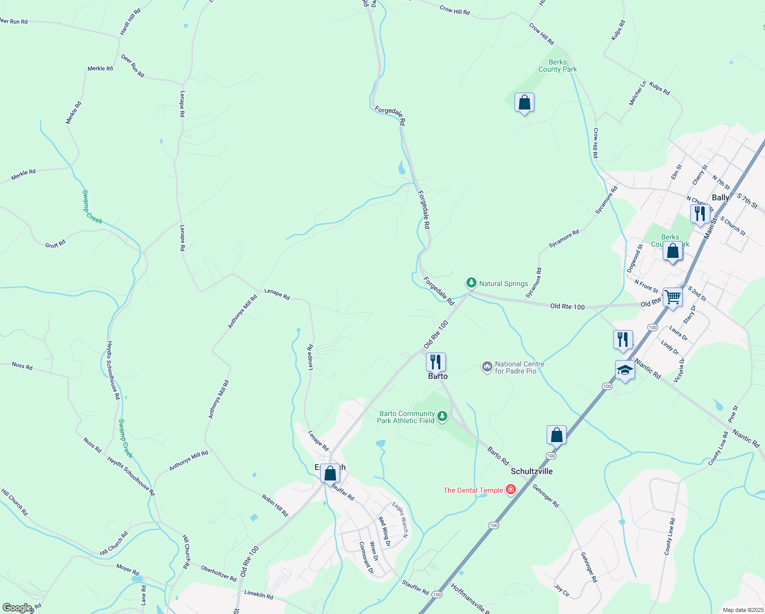 map of restaurants, bars, coffee shops, grocery stores, and more near 58 Crescent Lane in Barto
