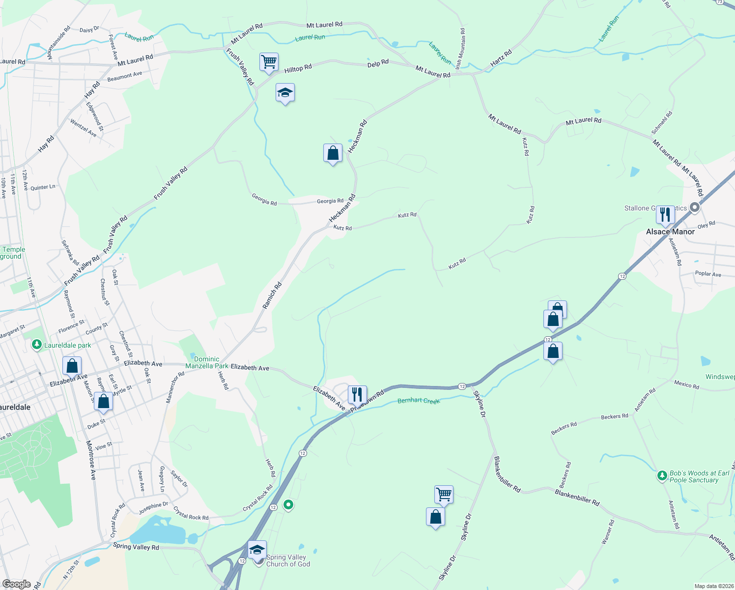map of restaurants, bars, coffee shops, grocery stores, and more near 27 Cherry Lane in Temple