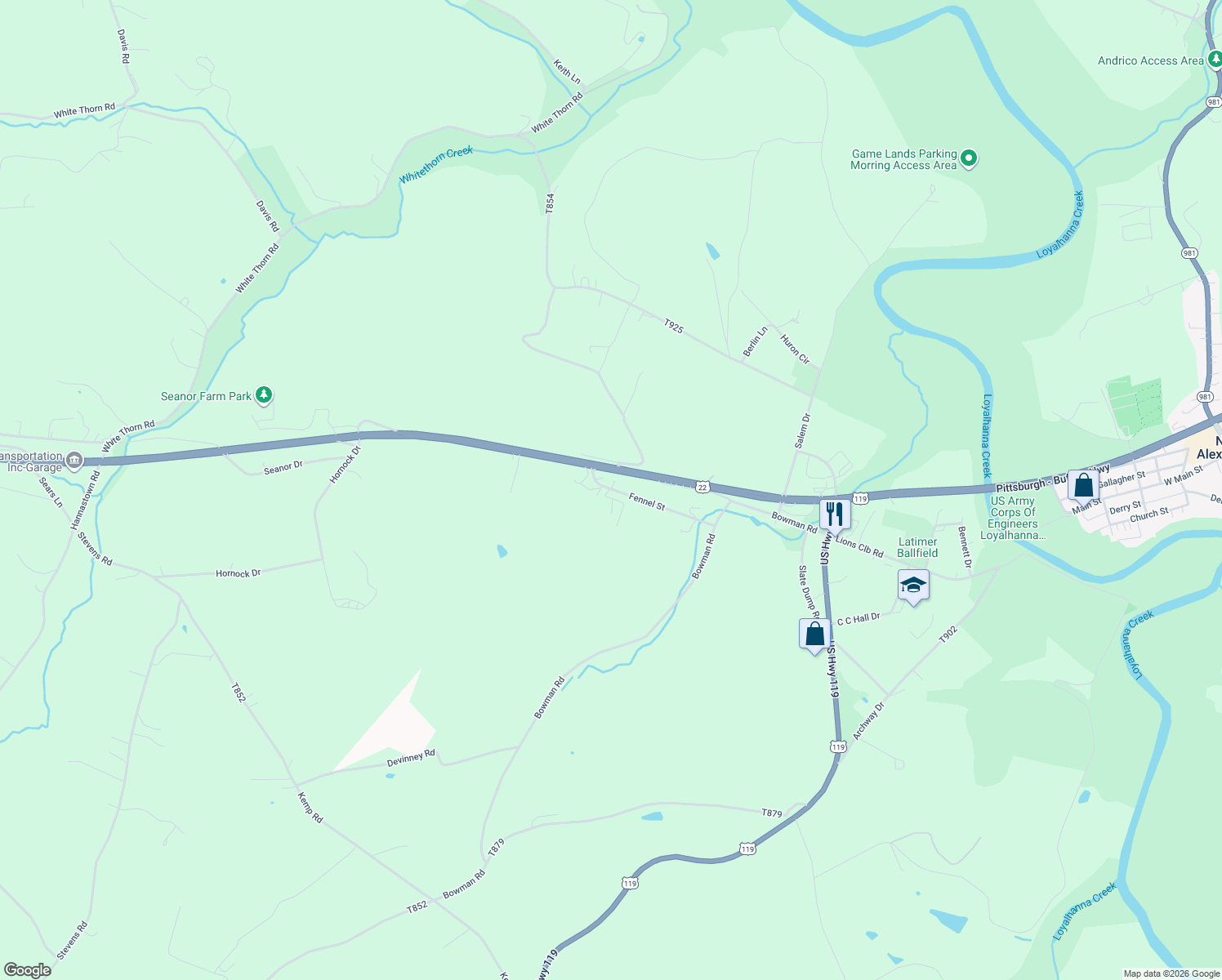 map of restaurants, bars, coffee shops, grocery stores, and more near 265 Fennel Street in New Alexandria