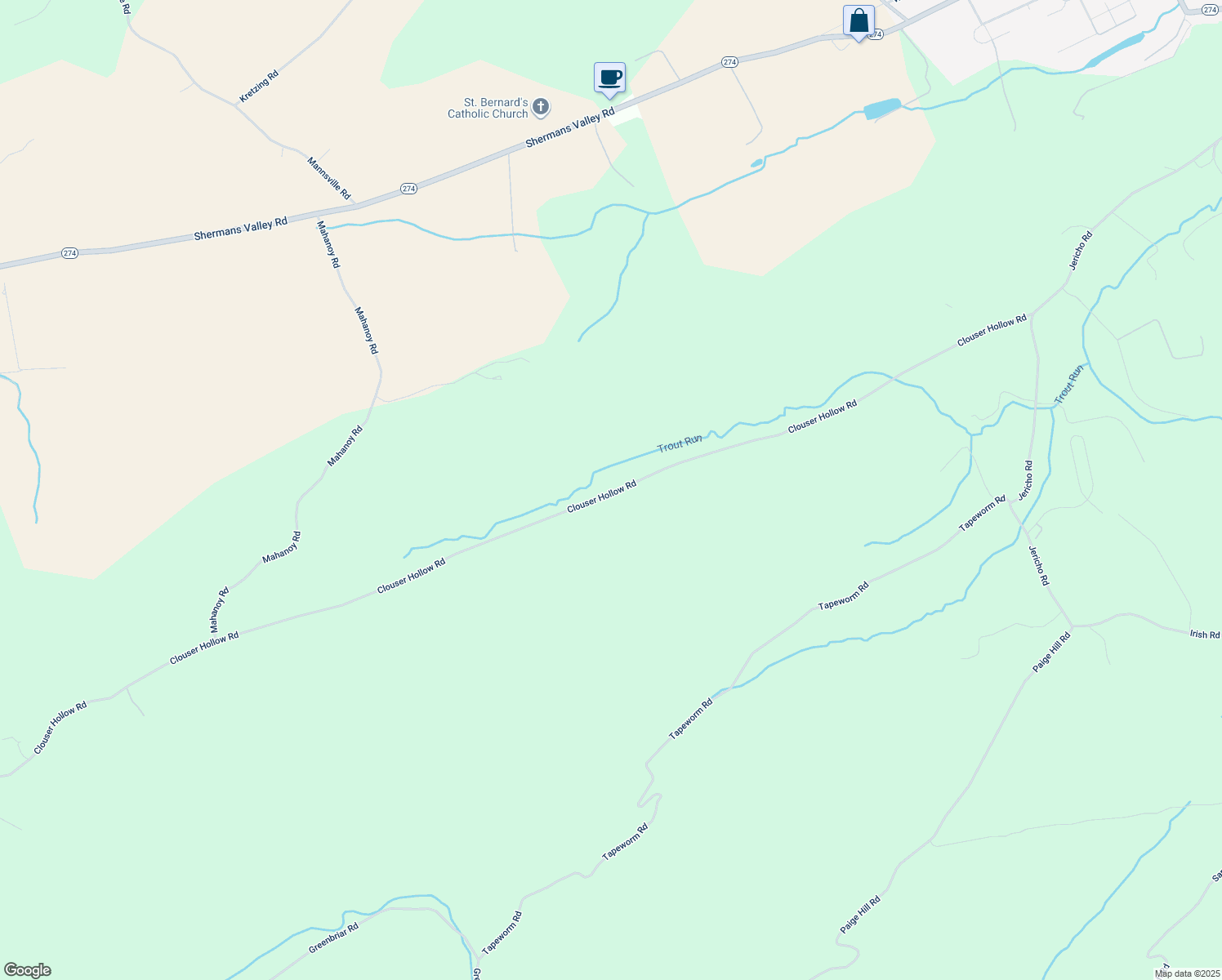 map of restaurants, bars, coffee shops, grocery stores, and more near 988 Clouser Hollow Road in New Bloomfield