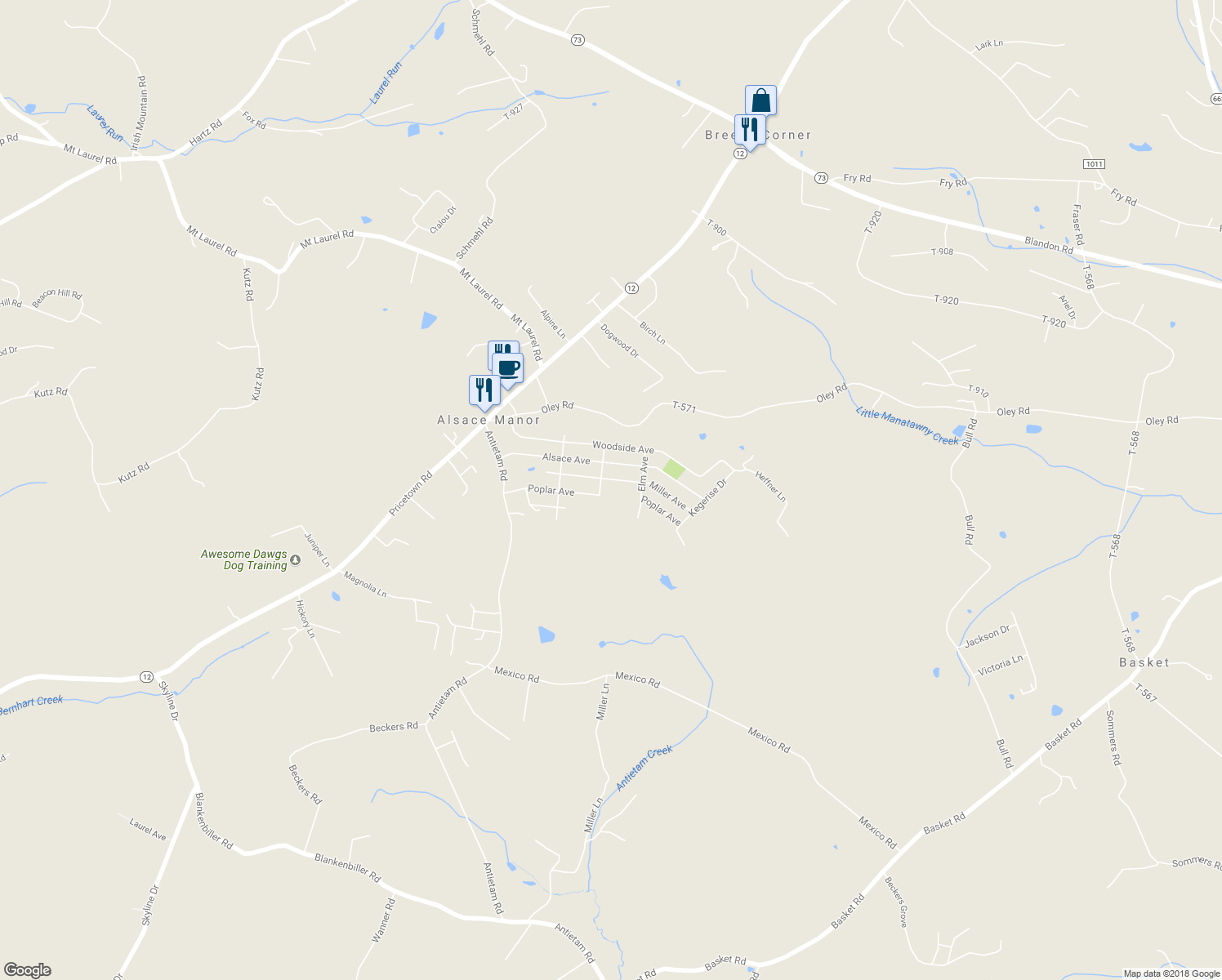 map of restaurants, bars, coffee shops, grocery stores, and more near 24 Miller Avenue in Temple