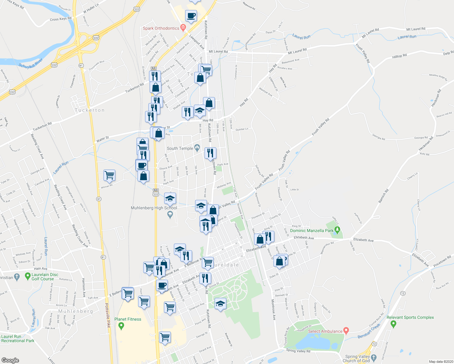 map of restaurants, bars, coffee shops, grocery stores, and more near 1003 Midway Avenue in Temple