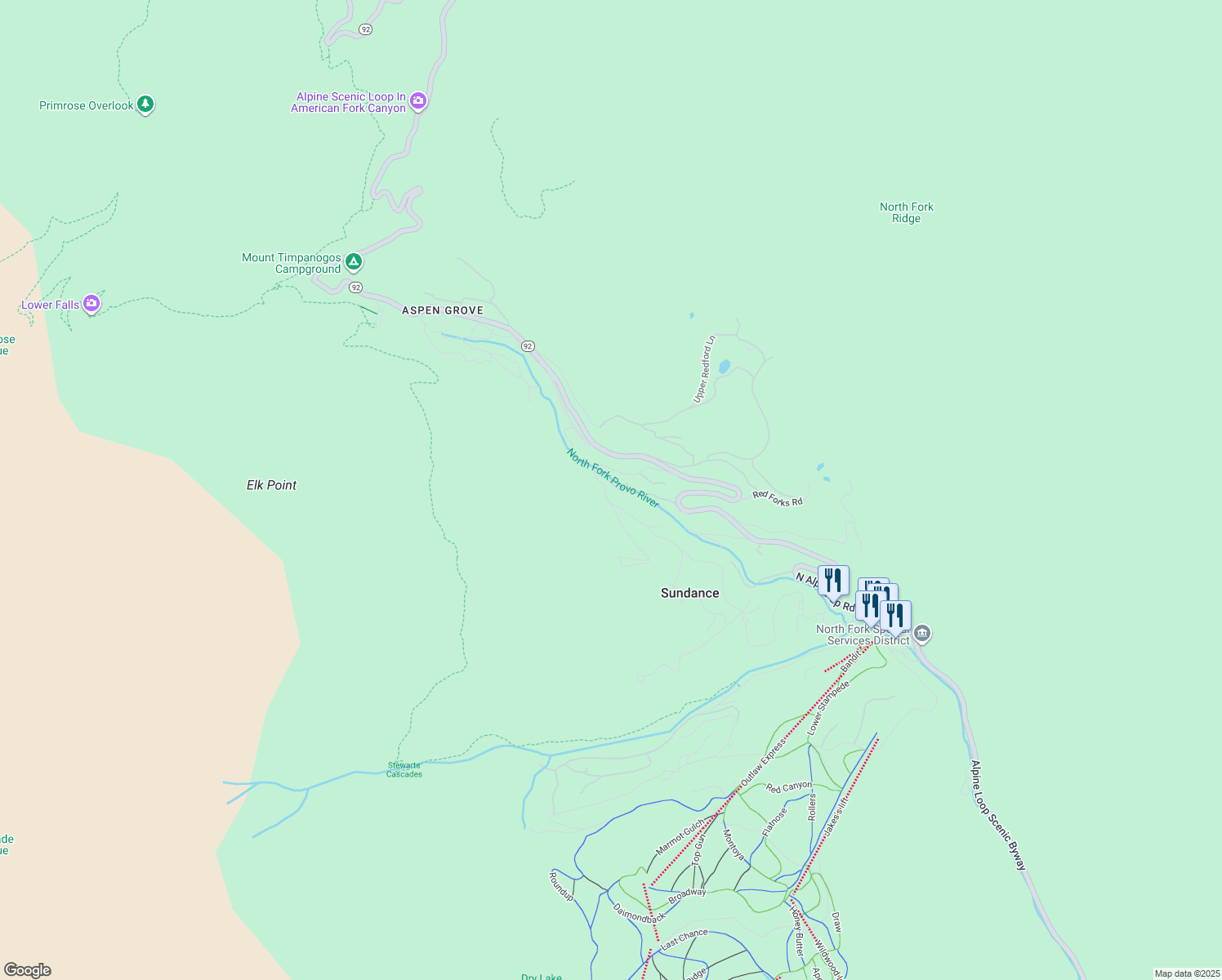 map of restaurants, bars, coffee shops, grocery stores, and more near 9128 Timphaven Road in Provo