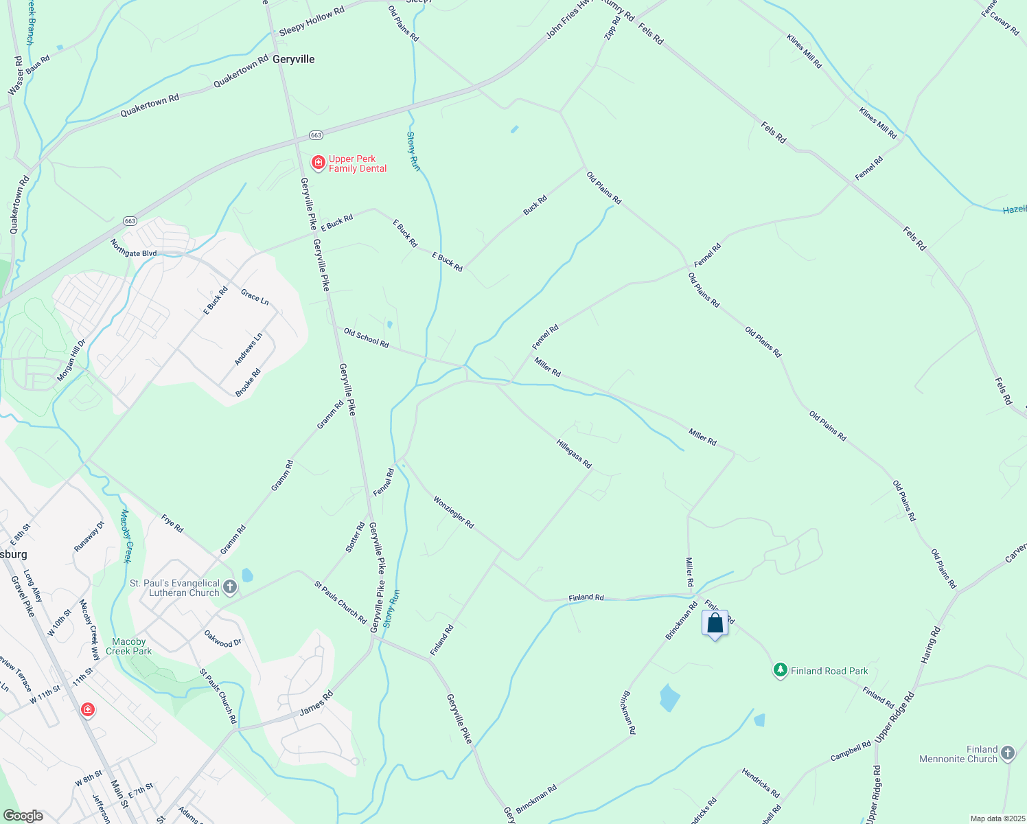 map of restaurants, bars, coffee shops, grocery stores, and more near 3211 Hillegass Road in Pennsburg