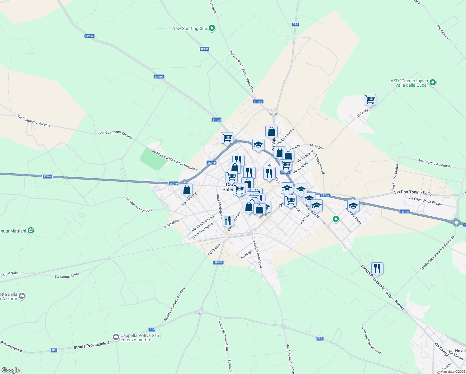 map of restaurants, bars, coffee shops, grocery stores, and more near in Campi Salentina