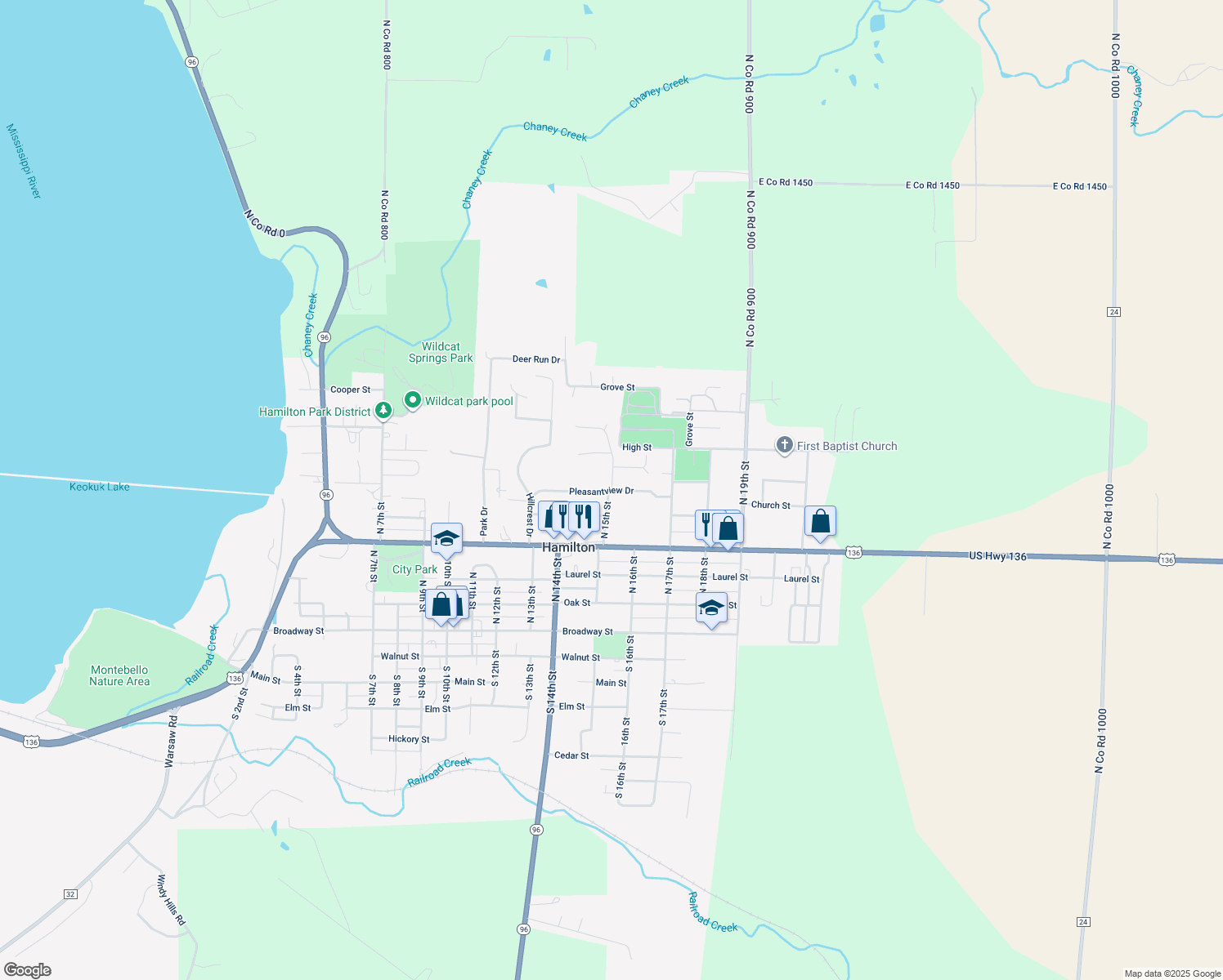 map of restaurants, bars, coffee shops, grocery stores, and more near 399 Pleasantview Drive in Hamilton
