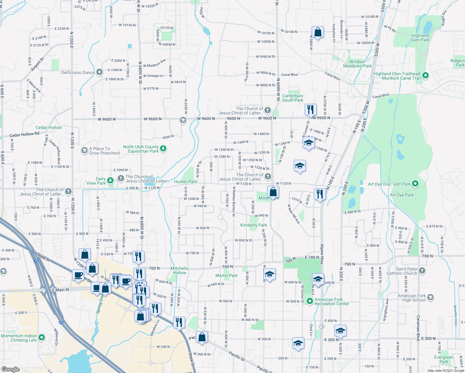 map of restaurants, bars, coffee shops, grocery stores, and more near 359 West 1120 North in American Fork