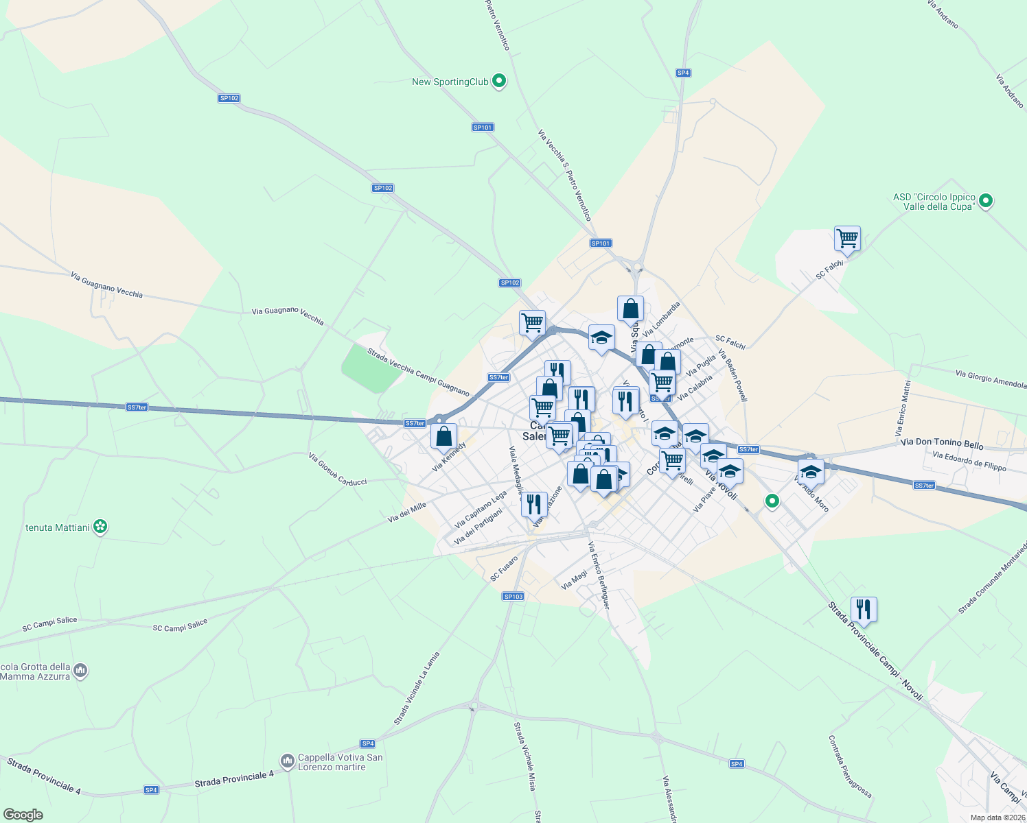 map of restaurants, bars, coffee shops, grocery stores, and more near 52 Strada Vicinale Maremonti in Campi Salentina