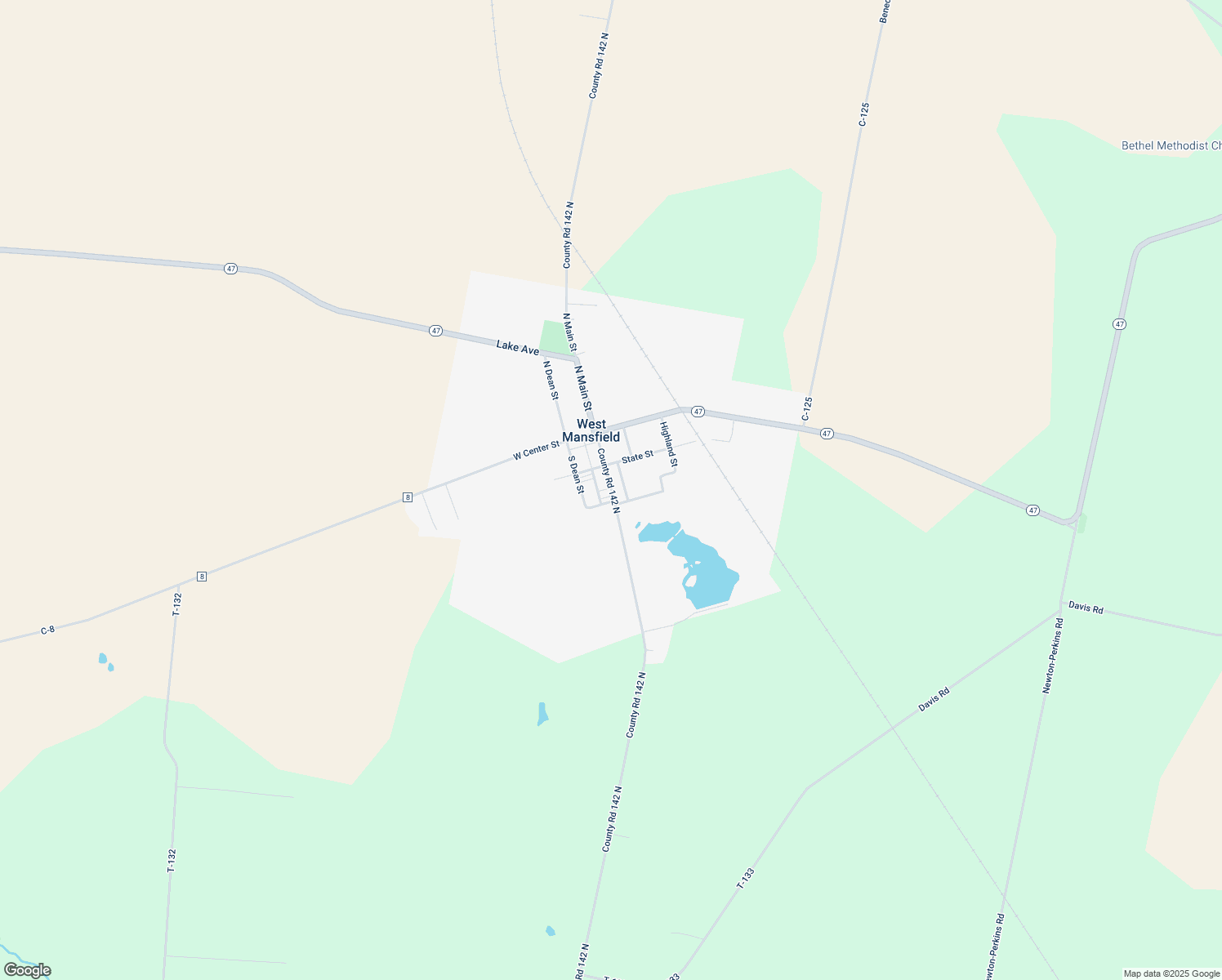 map of restaurants, bars, coffee shops, grocery stores, and more near 271 South Main Street in West Mansfield