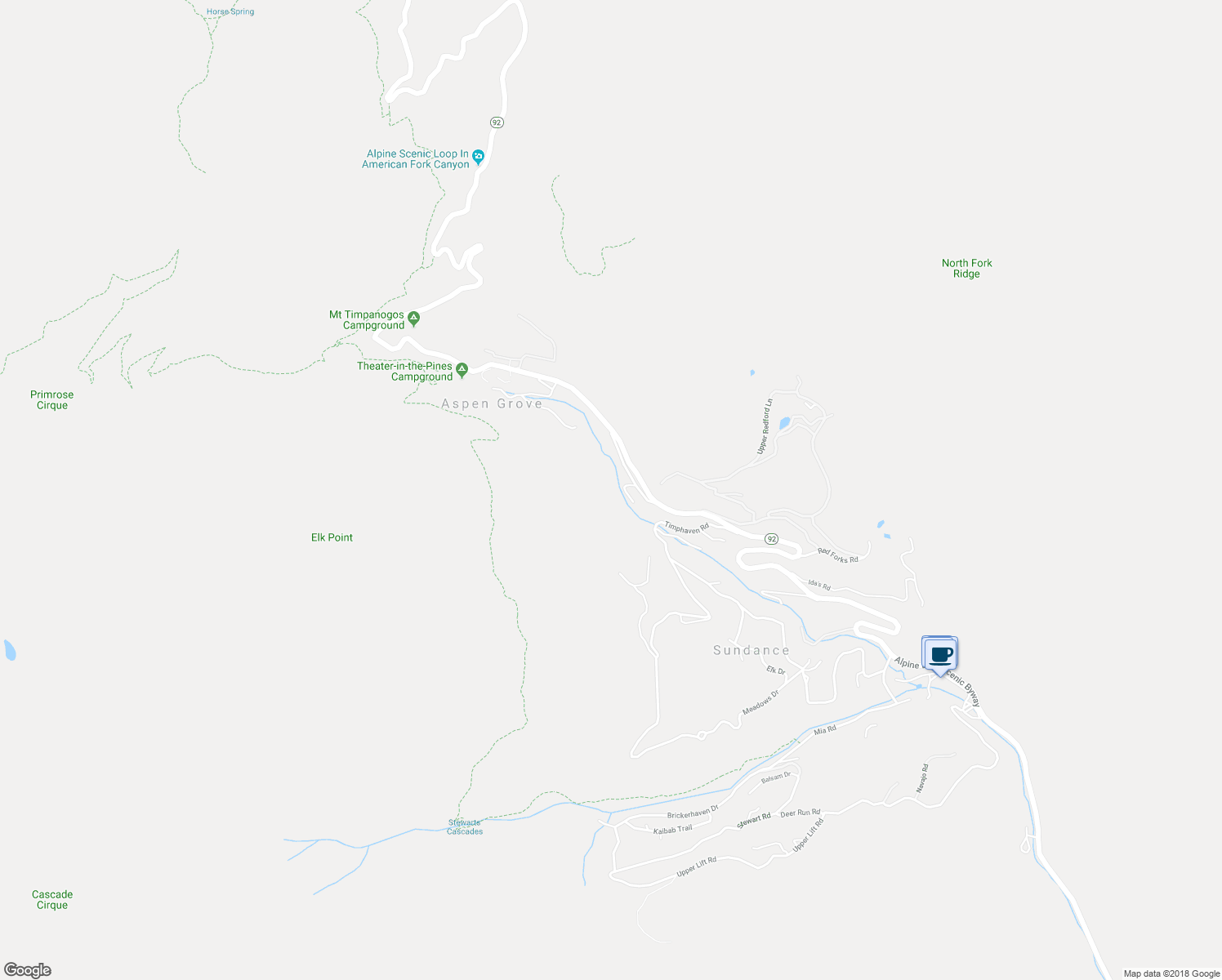 map of restaurants, bars, coffee shops, grocery stores, and more near 9271 North Mile 23 Lane in Sundance