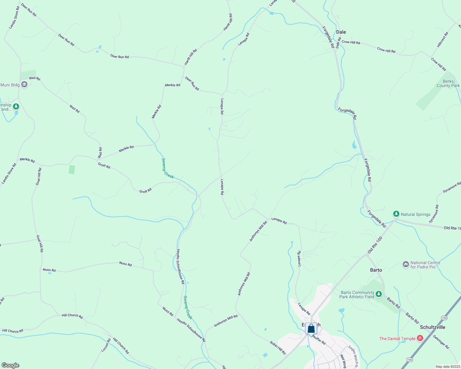 map of restaurants, bars, coffee shops, grocery stores, and more near 317 Lenape Road in Bechtelsville