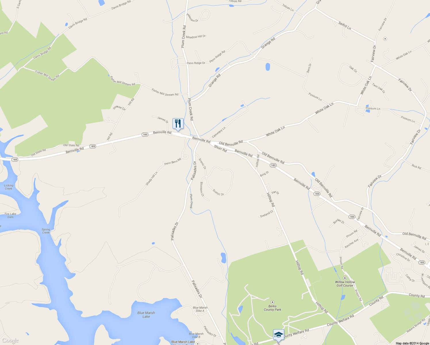 map of restaurants, bars, coffee shops, grocery stores, and more near 656 Scenic Dr in Bernville