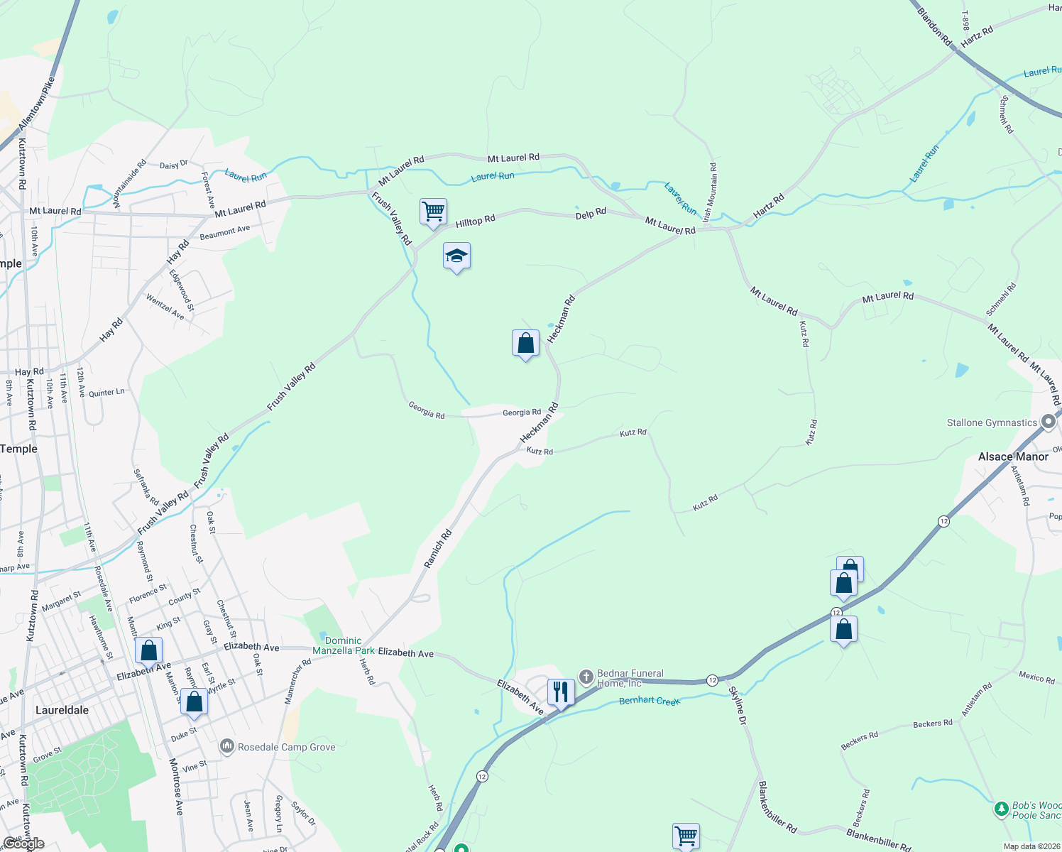 map of restaurants, bars, coffee shops, grocery stores, and more near 191 Heckman Road in Temple