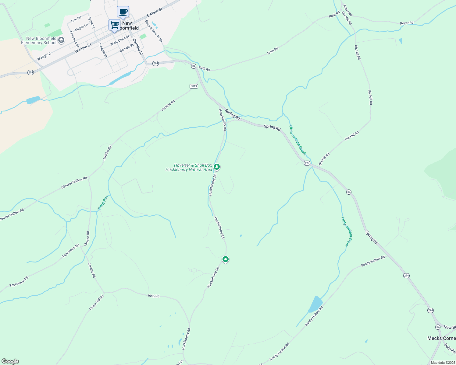 map of restaurants, bars, coffee shops, grocery stores, and more near 118 Arbutus Lane in New Bloomfield