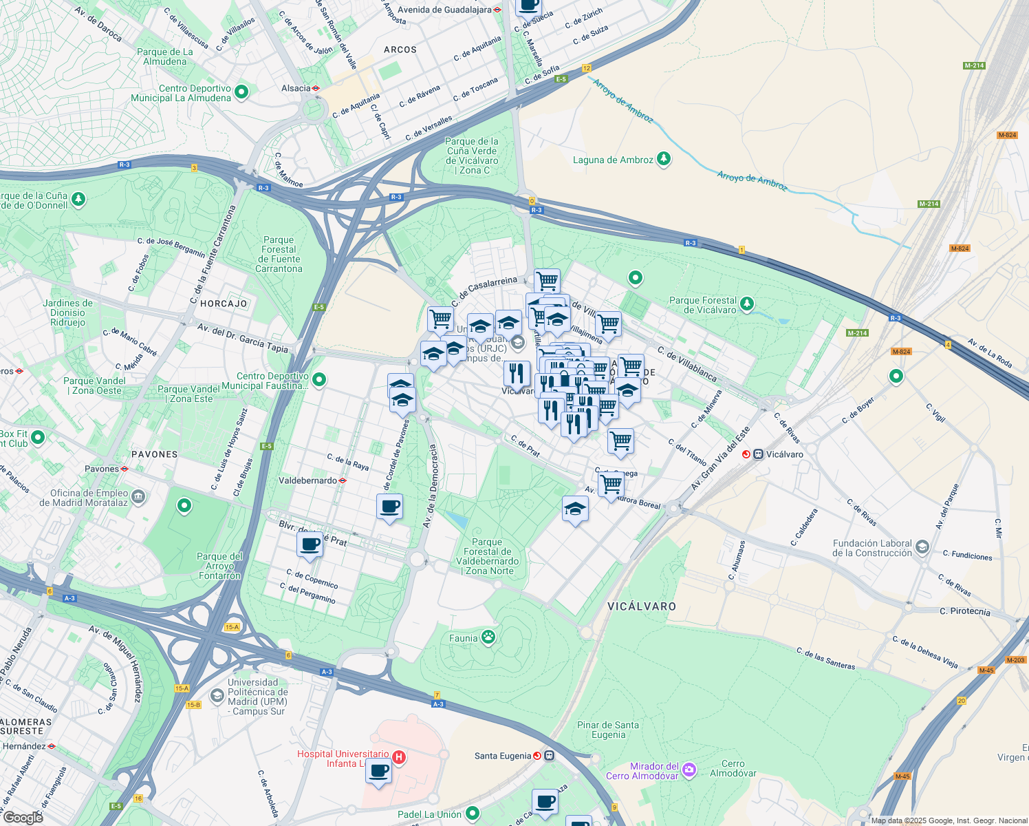 map of restaurants, bars, coffee shops, grocery stores, and more near 41 Calle Cristo de la Guía in Madrid