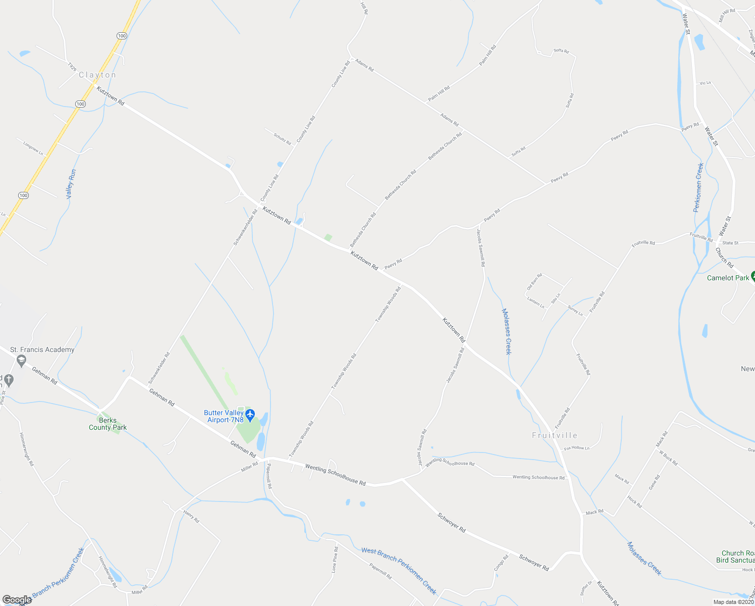 map of restaurants, bars, coffee shops, grocery stores, and more near 3015 Township Woods Road in East Greenville