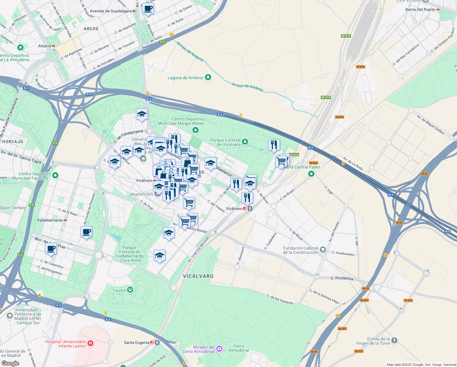 map of restaurants, bars, coffee shops, grocery stores, and more near 10 Calle Minerva in Madrid