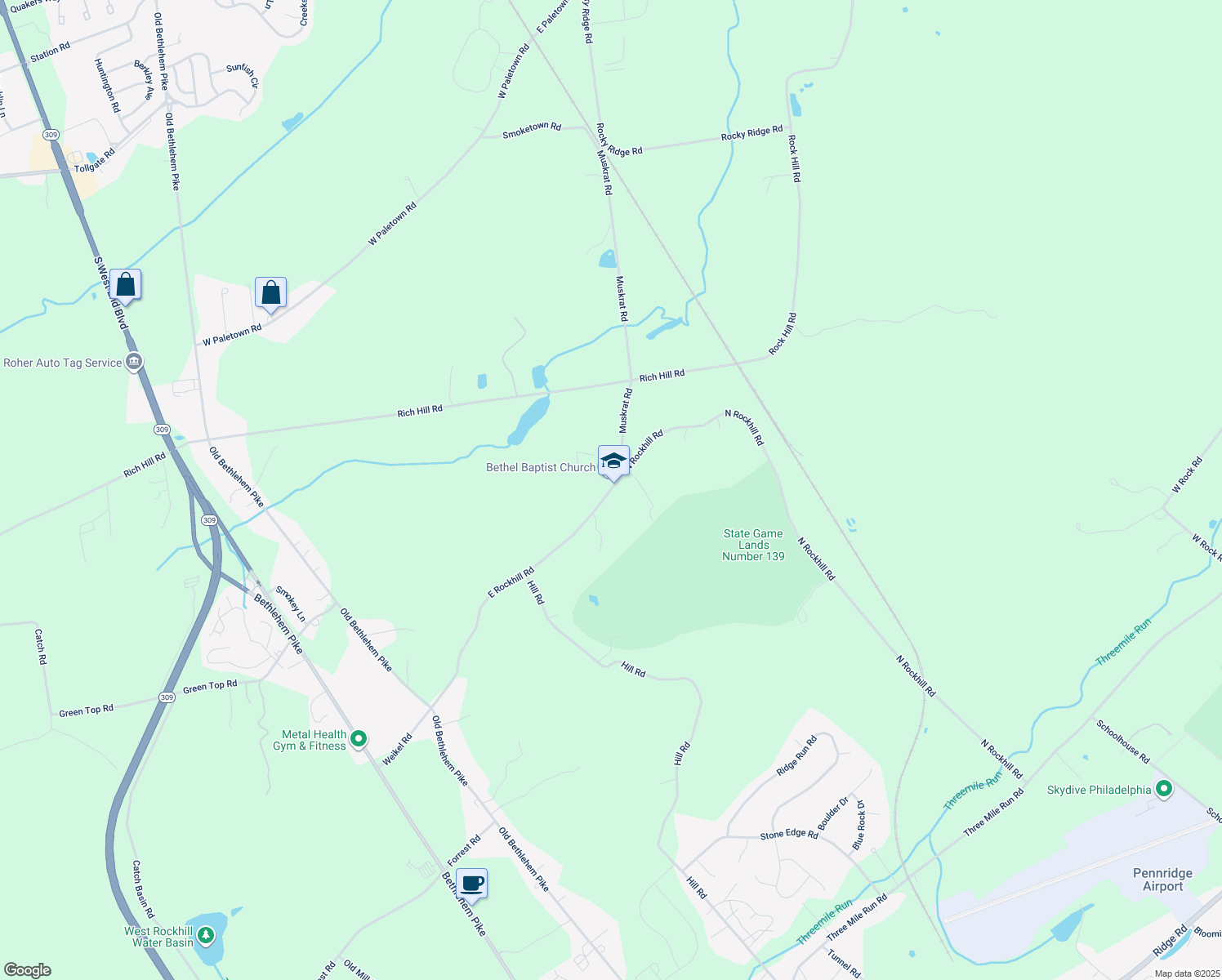 map of restaurants, bars, coffee shops, grocery stores, and more near 839 East Rockhill Road in Sellersville