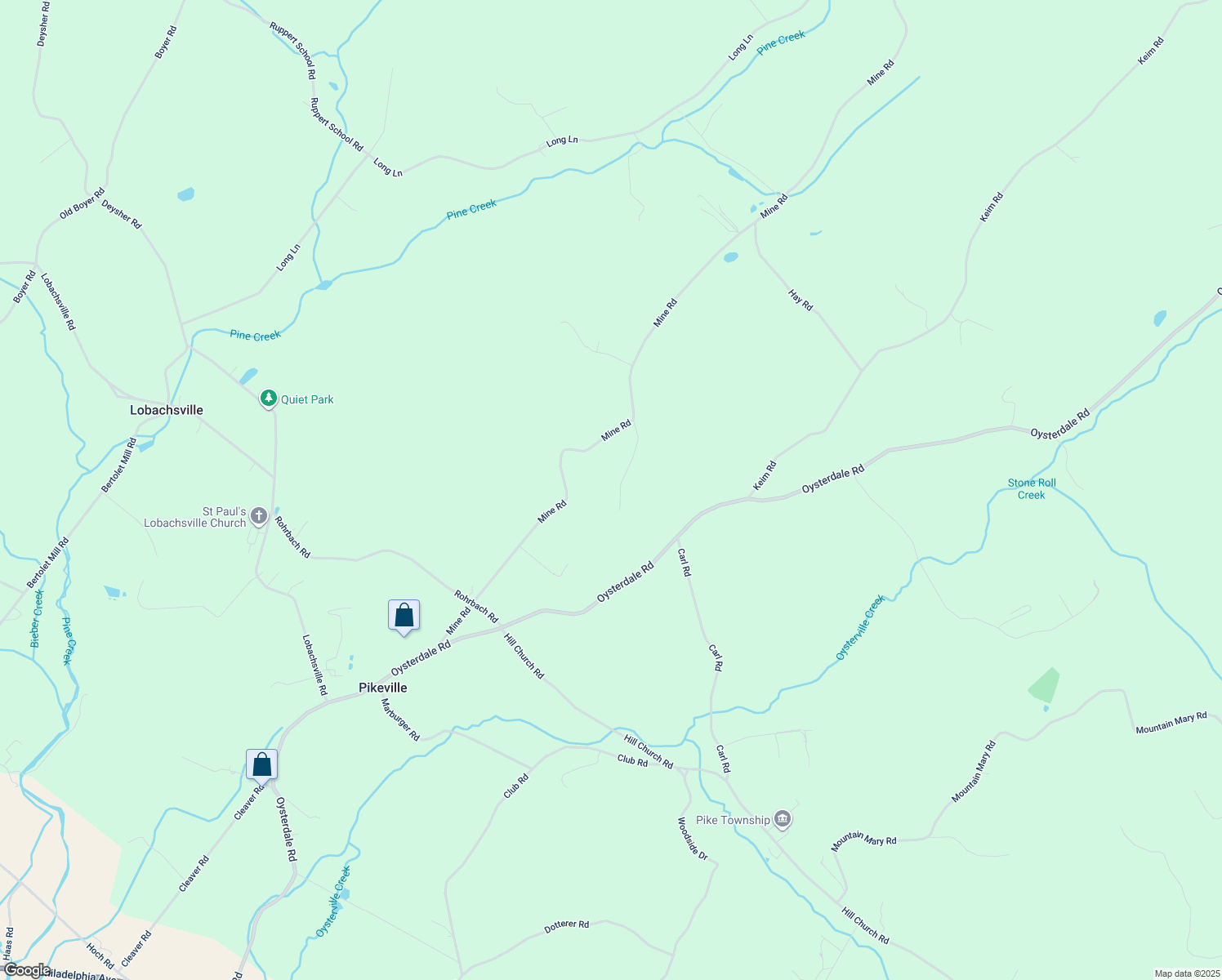 map of restaurants, bars, coffee shops, grocery stores, and more near 24 Shade Road in Oley