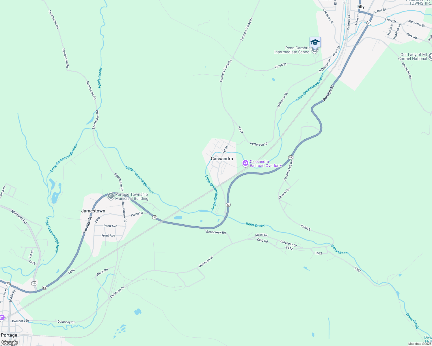 map of restaurants, bars, coffee shops, grocery stores, and more near 140 Portage Street in Cassandra
