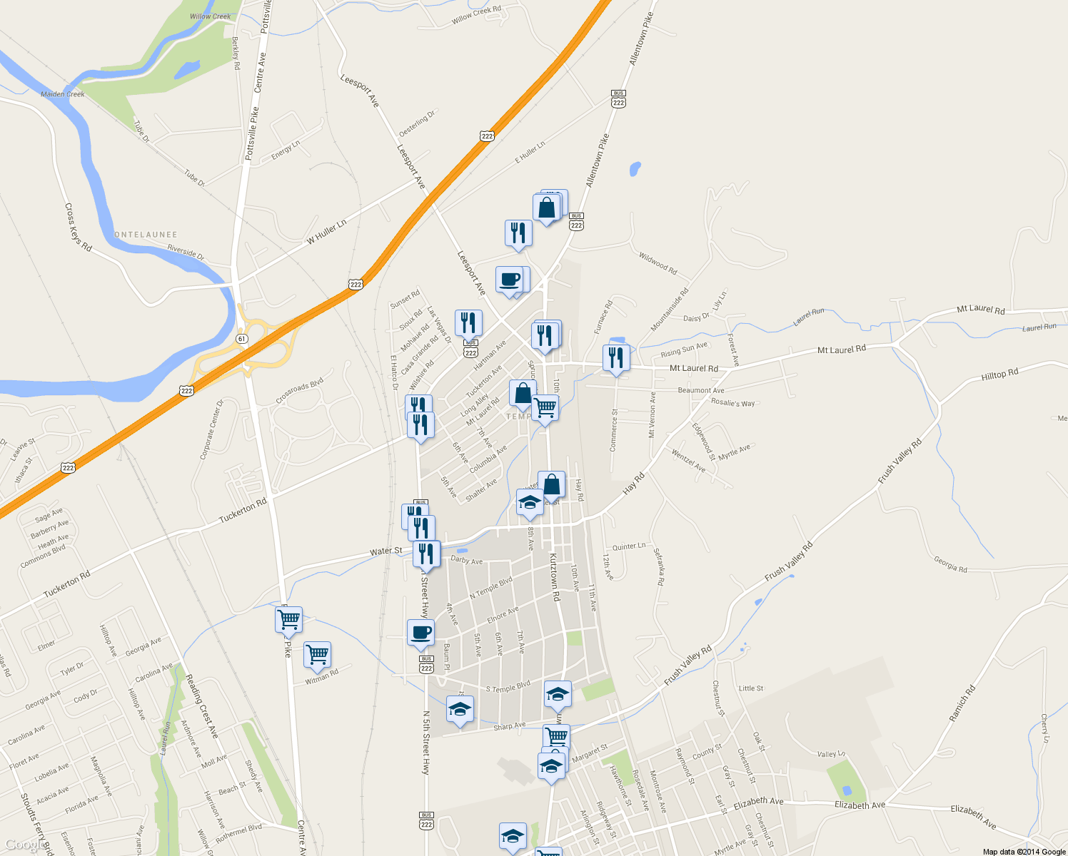 map of restaurants, bars, coffee shops, grocery stores, and more near 4857 8th Ave in Temple
