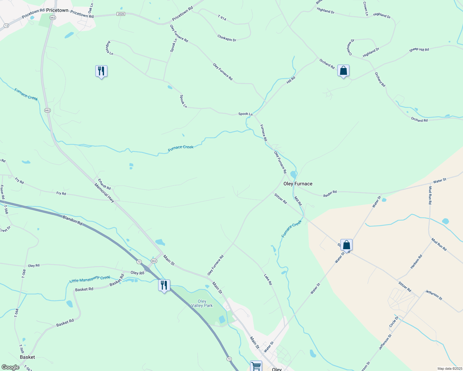map of restaurants, bars, coffee shops, grocery stores, and more near 11 Drees Lane in Oley