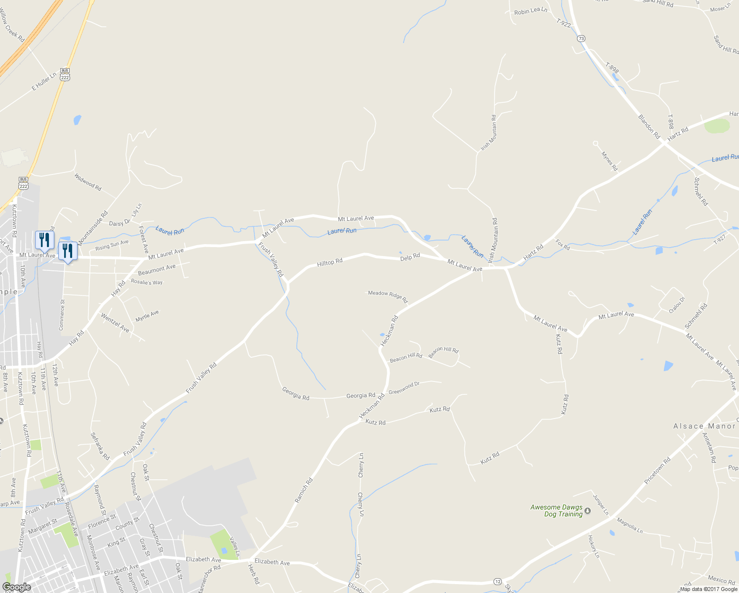 map of restaurants, bars, coffee shops, grocery stores, and more near 23 Meadow Ridge Road in Temple