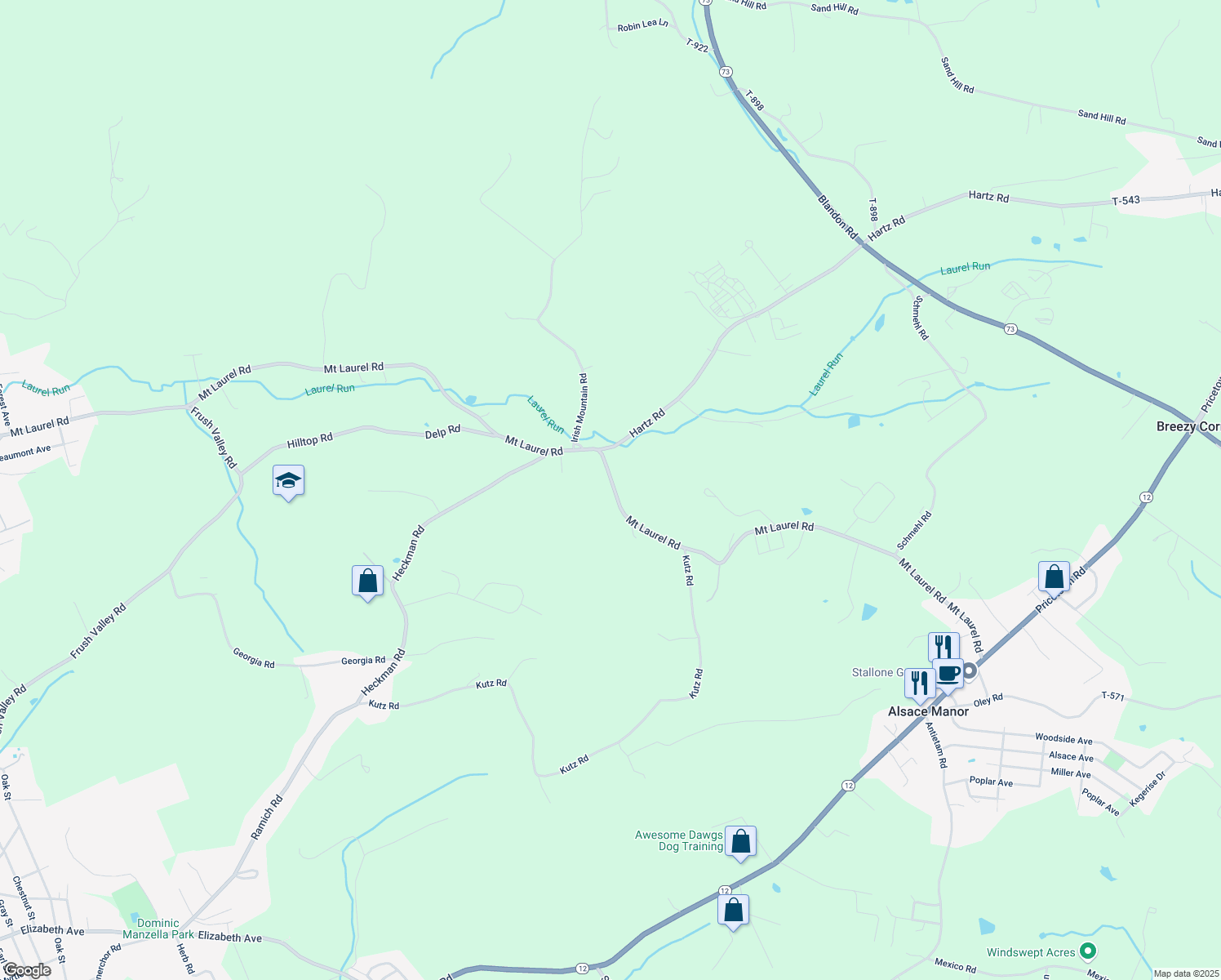 map of restaurants, bars, coffee shops, grocery stores, and more near 1992 Mount Laurel Road in Fleetwood