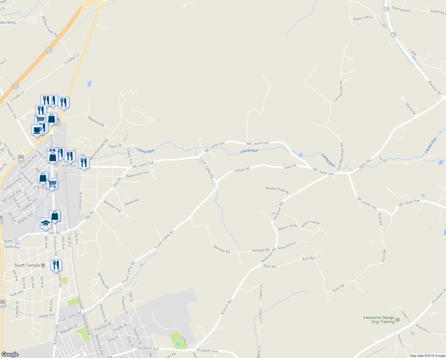 map of restaurants, bars, coffee shops, grocery stores, and more near 1803 Hilltop Road in Temple