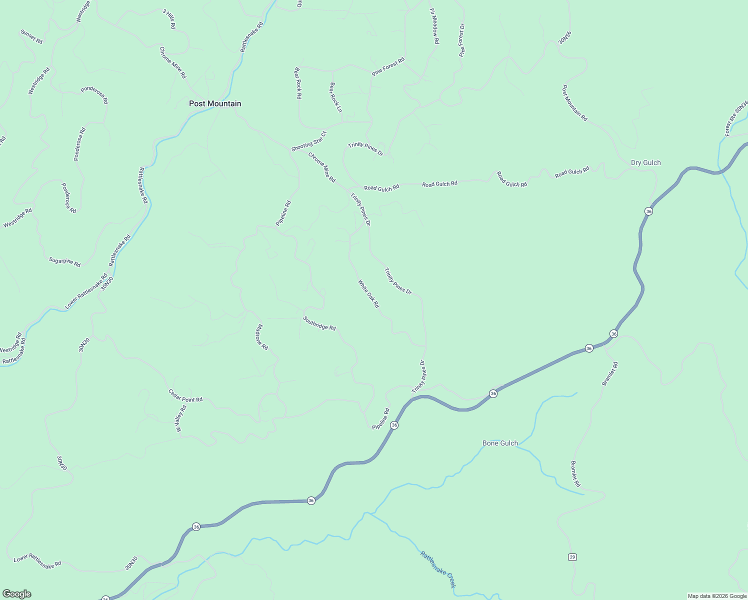 map of restaurants, bars, coffee shops, grocery stores, and more near White Oak Road in Hayfork