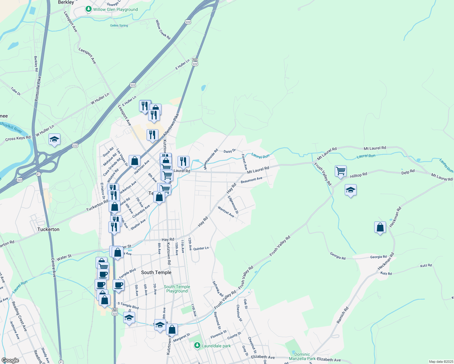 map of restaurants, bars, coffee shops, grocery stores, and more near 412 Edgewood Avenue in Temple