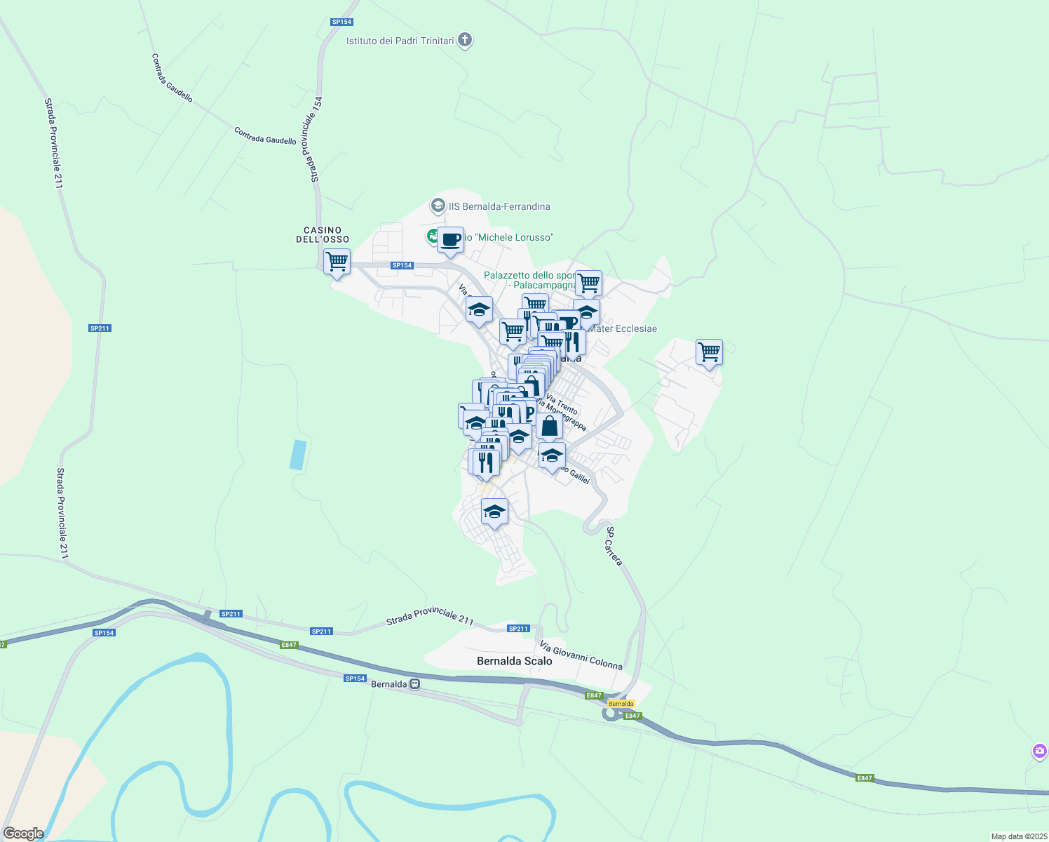 map of restaurants, bars, coffee shops, grocery stores, and more near 172 Corso Umberto I in Bernalda