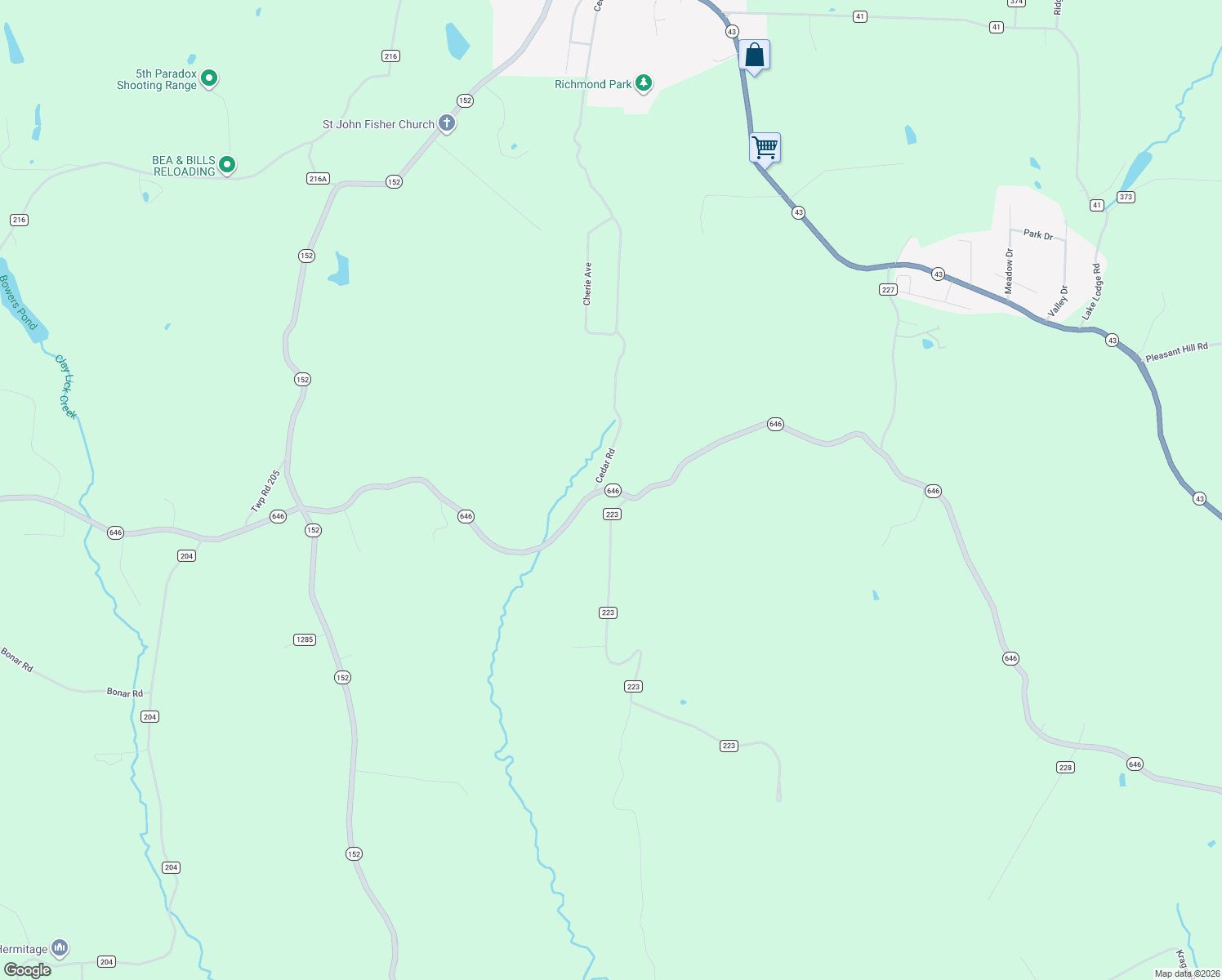 map of restaurants, bars, coffee shops, grocery stores, and more near 3074 Ohio 646 in Richmond