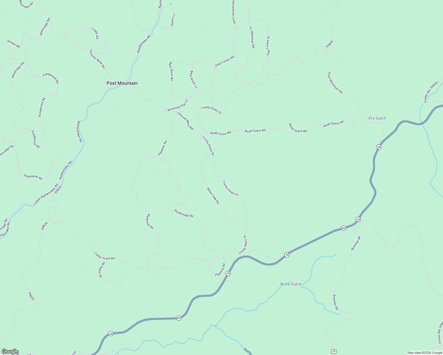 map of restaurants, bars, coffee shops, grocery stores, and more near Trinity Pines Dr in Hayfork
