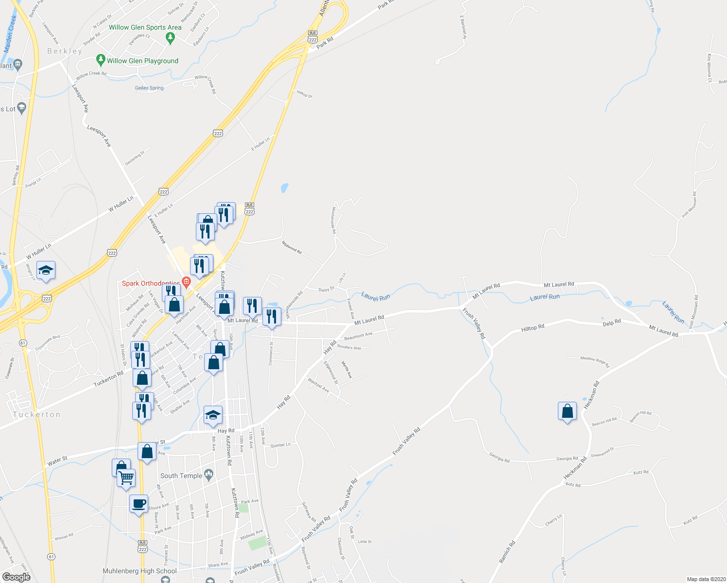 map of restaurants, bars, coffee shops, grocery stores, and more near 5135 Forest Avenue in Temple