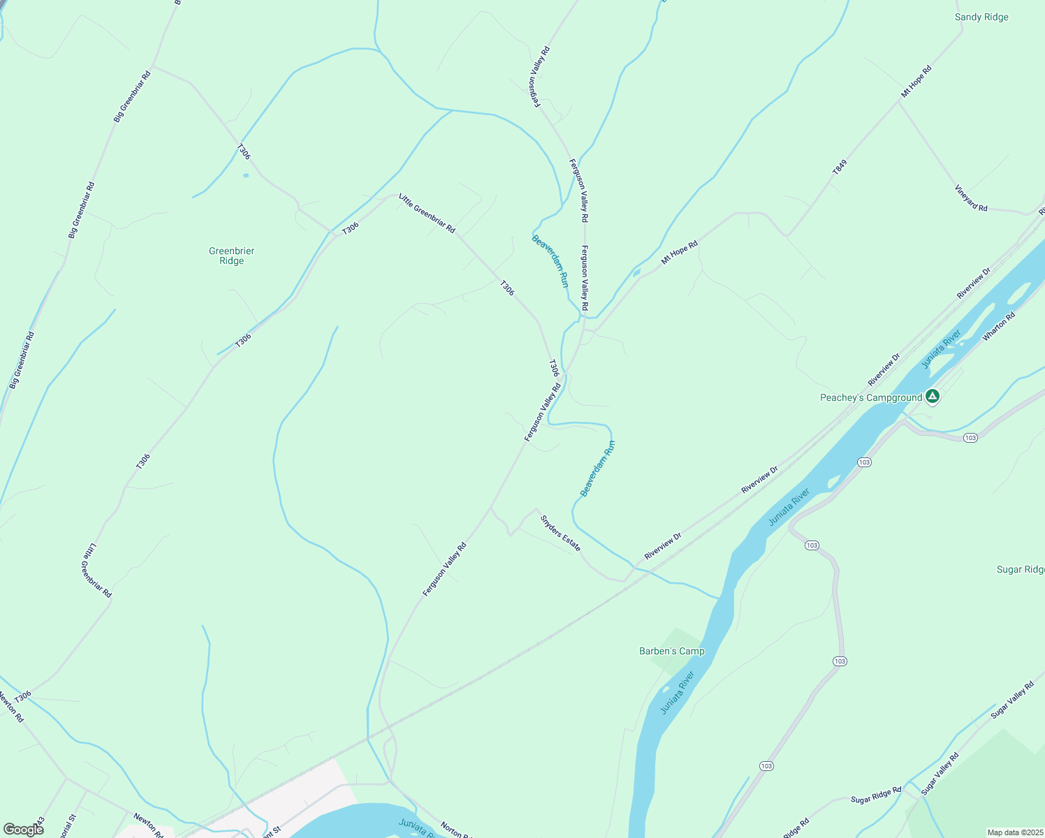map of restaurants, bars, coffee shops, grocery stores, and more near 1754 Ferguson Valley Road in McVeytown
