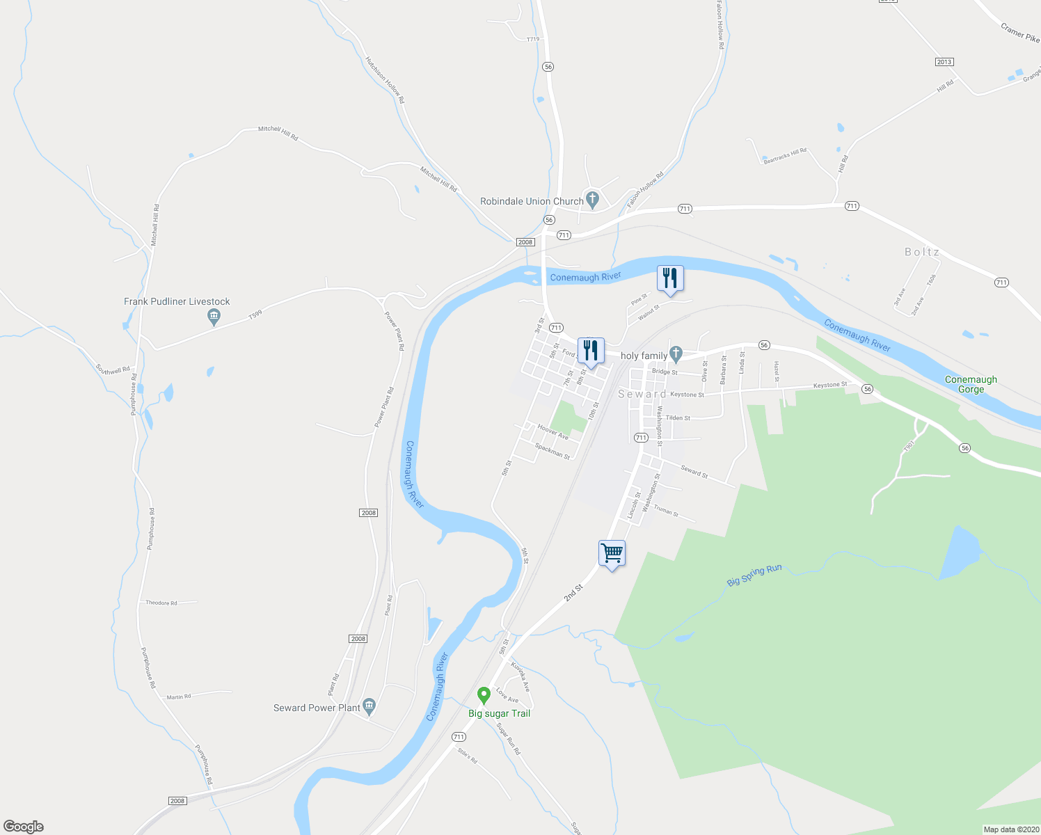 map of restaurants, bars, coffee shops, grocery stores, and more near 1250 5th Street in Seward