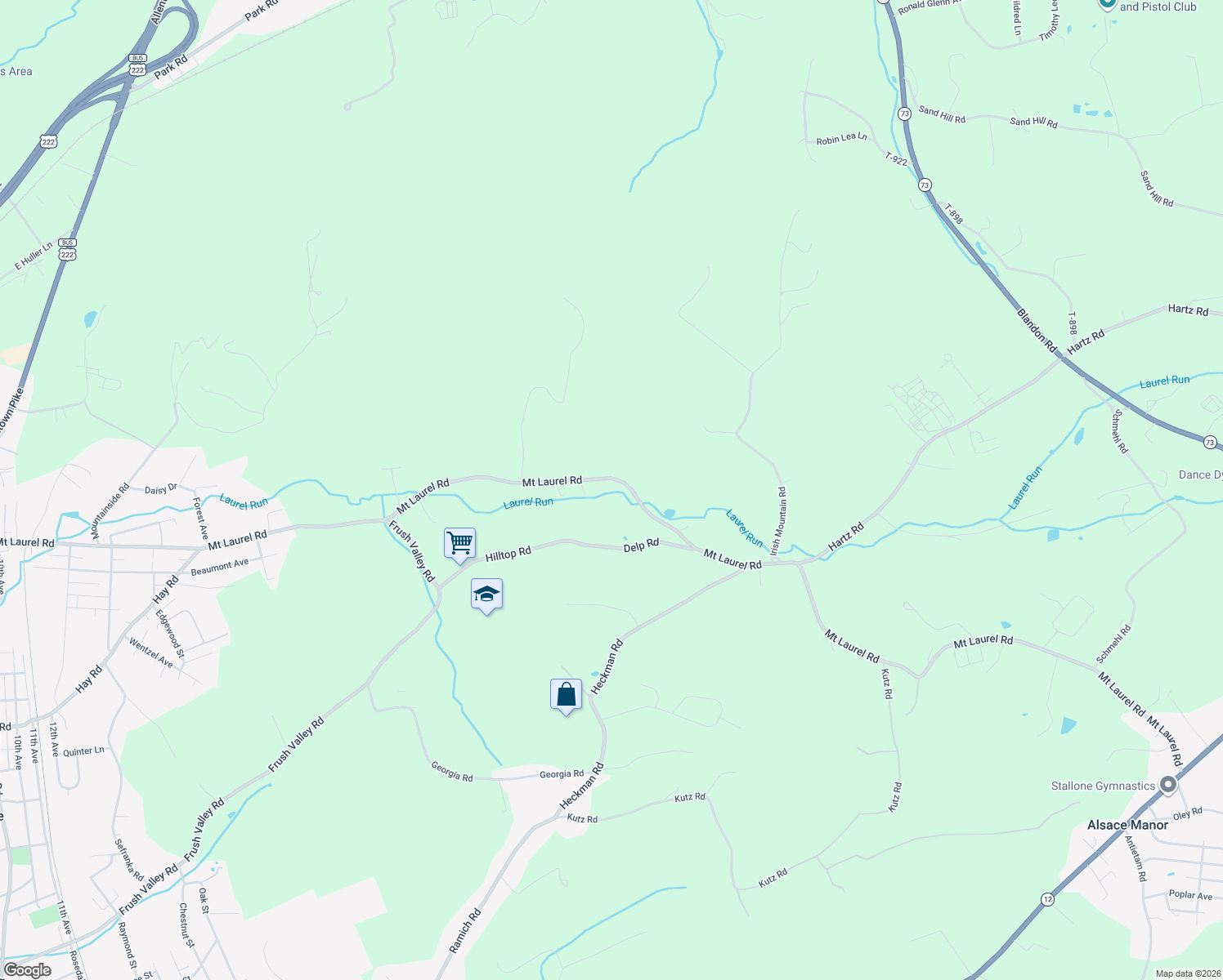 map of restaurants, bars, coffee shops, grocery stores, and more near 32 Delp Road in Temple