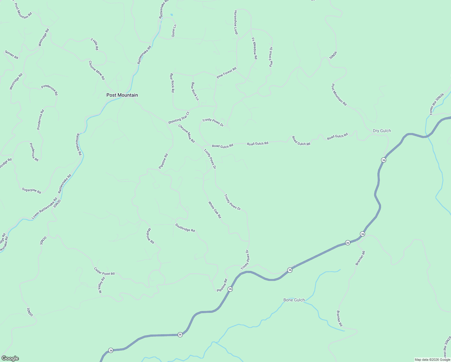 map of restaurants, bars, coffee shops, grocery stores, and more near Trinity Pines Drive in Hayfork