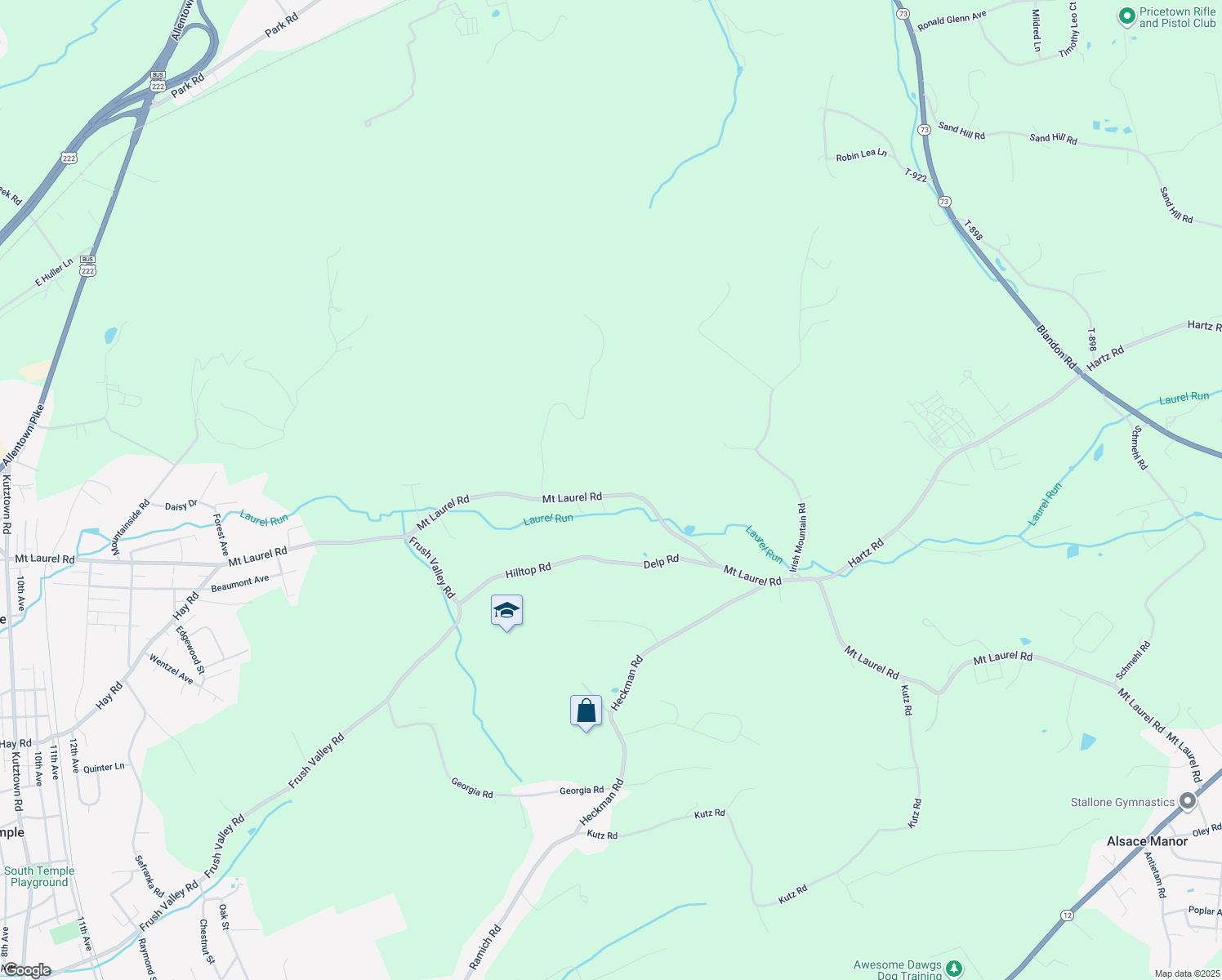 map of restaurants, bars, coffee shops, grocery stores, and more near 1915 Mount Laurel Road in Temple