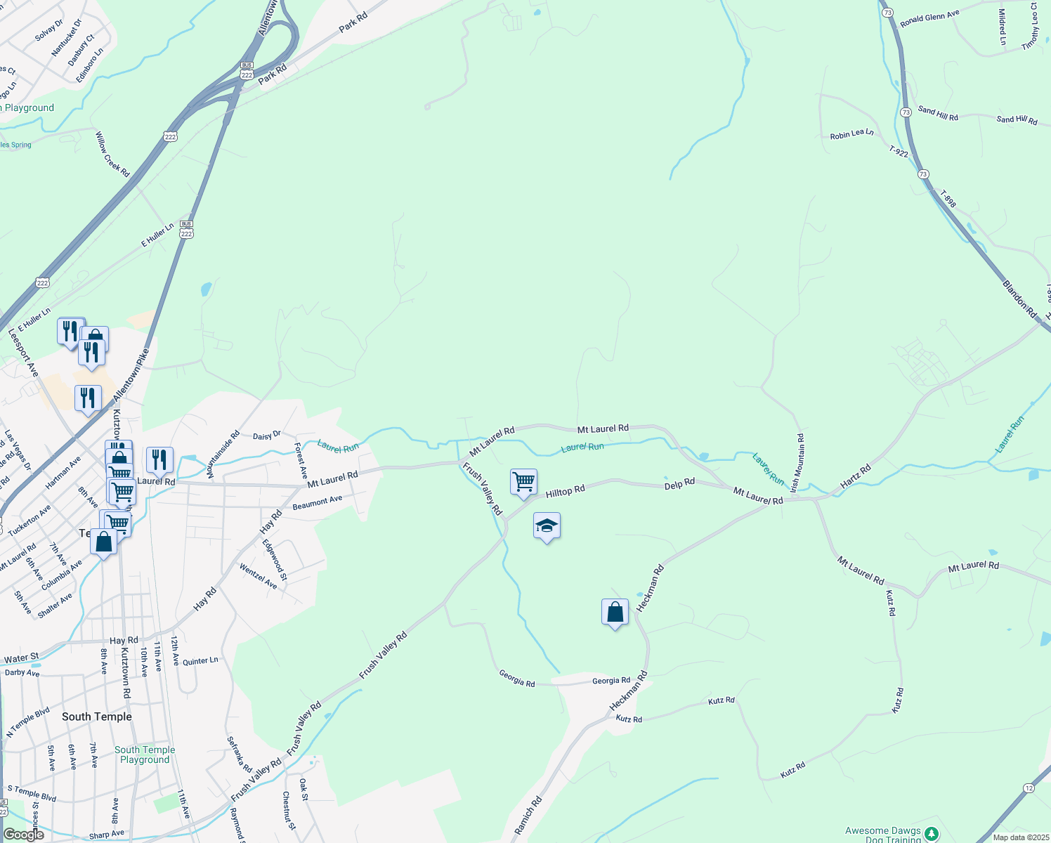 map of restaurants, bars, coffee shops, grocery stores, and more near 1817 Mount Laurel Road in Temple