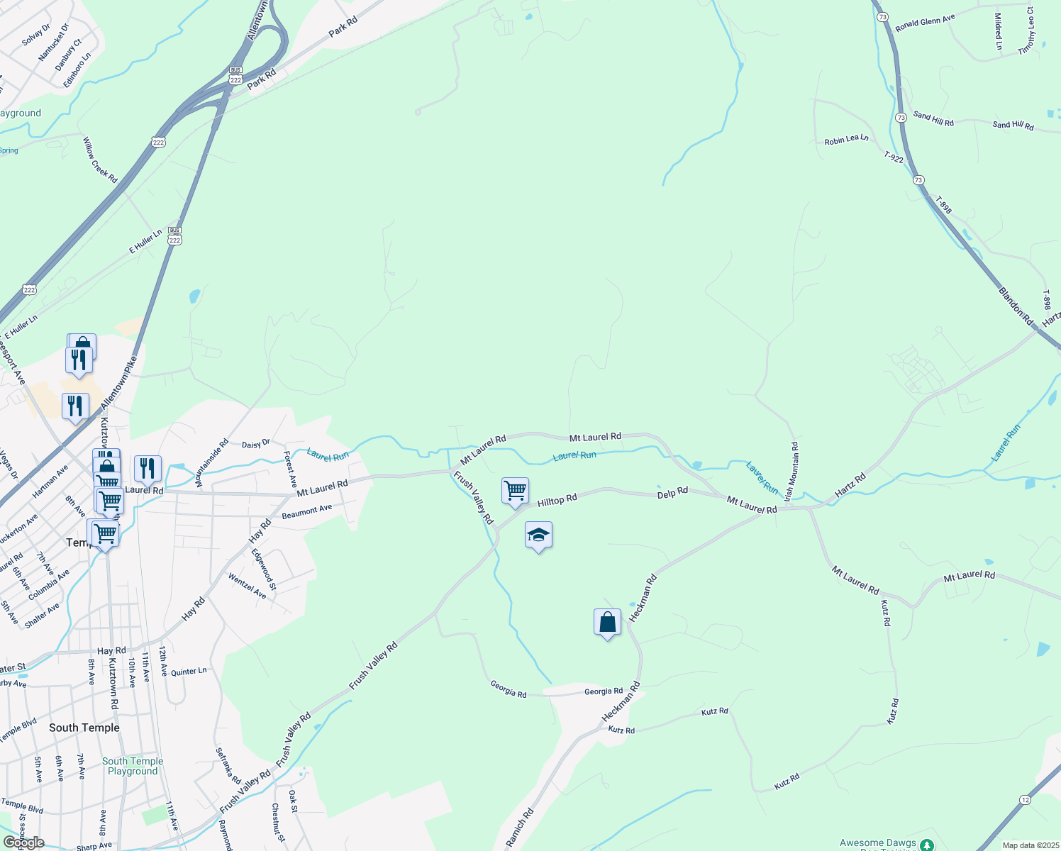 map of restaurants, bars, coffee shops, grocery stores, and more near 1819 Mount Laurel Road in Temple