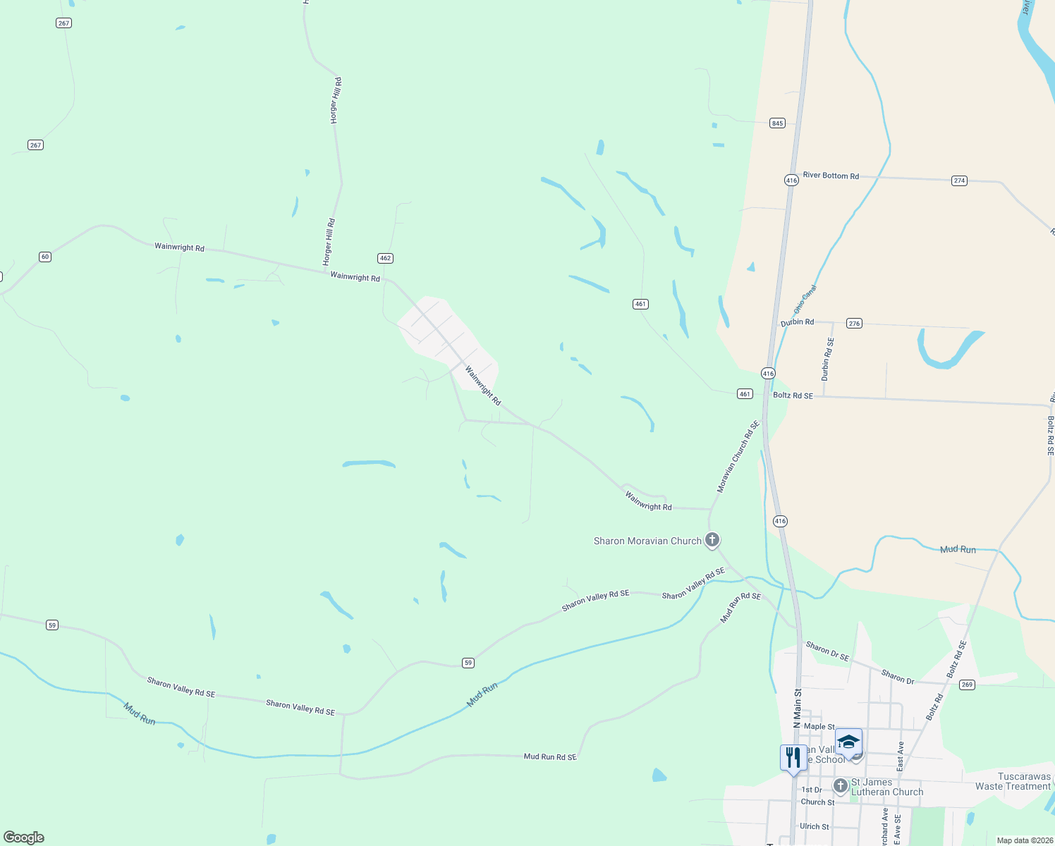 map of restaurants, bars, coffee shops, grocery stores, and more near 2004 Wainwright Road in New Philadelphia