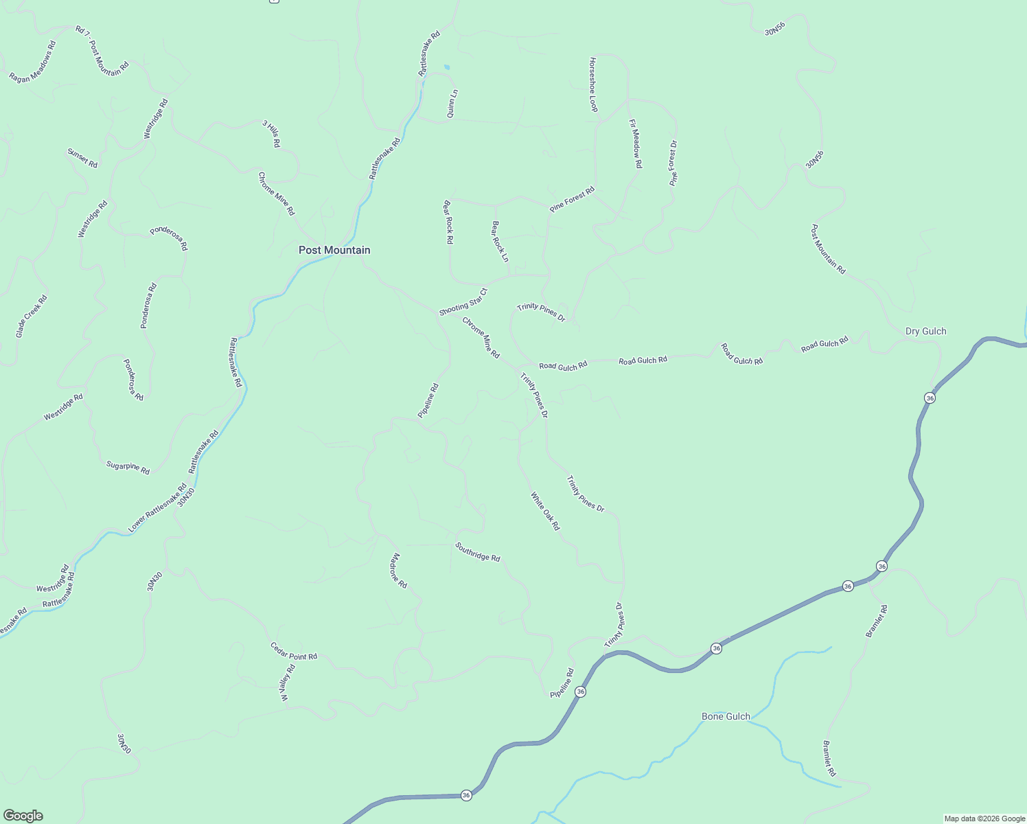 map of restaurants, bars, coffee shops, grocery stores, and more near White Oak Road in Hayfork