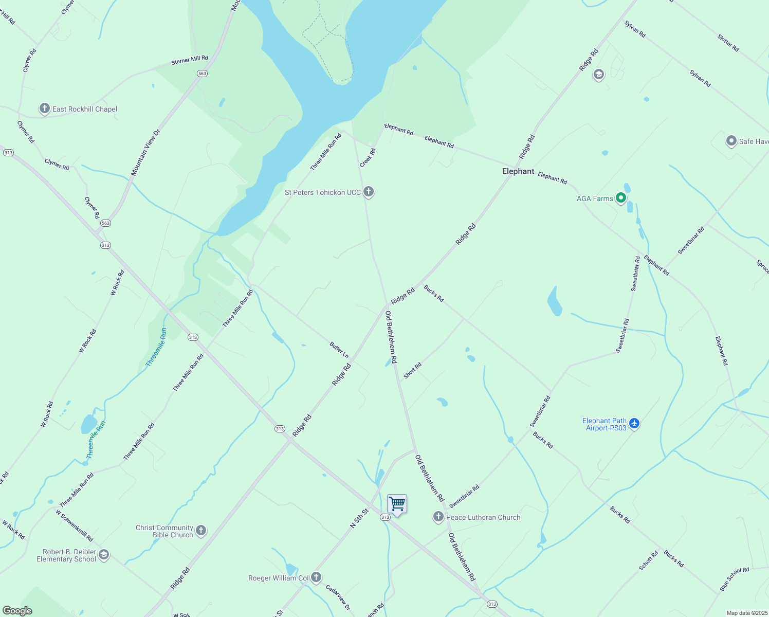map of restaurants, bars, coffee shops, grocery stores, and more near 2600 Ridge Road in Perkasie