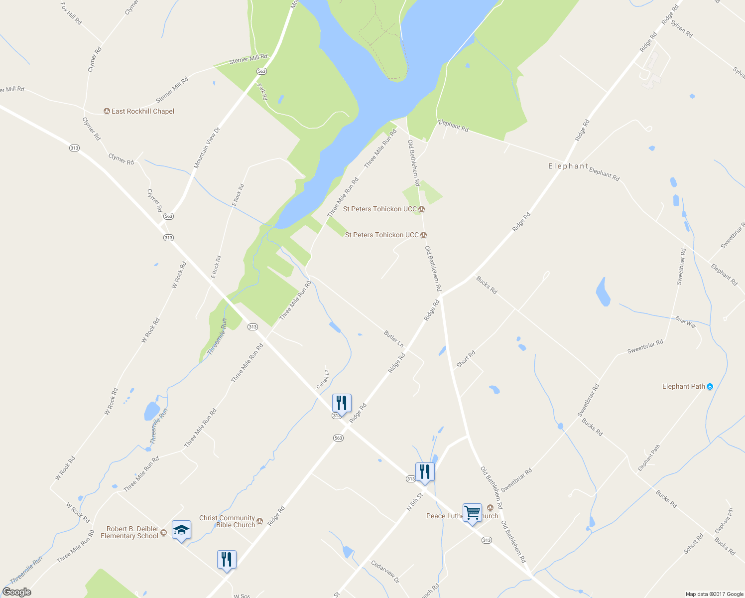 map of restaurants, bars, coffee shops, grocery stores, and more near 1211 Butler Lane in Perkasie